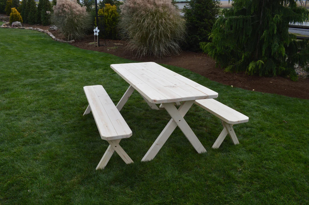 Spruce Wood Cross Leg Picnic Table with 2 Benches - 4ft, 5ft, 6ft, 8ft Sizes - Outdoor Dining, Backyard, Patio, Garden Furniture for Family Gatherings & BBQs