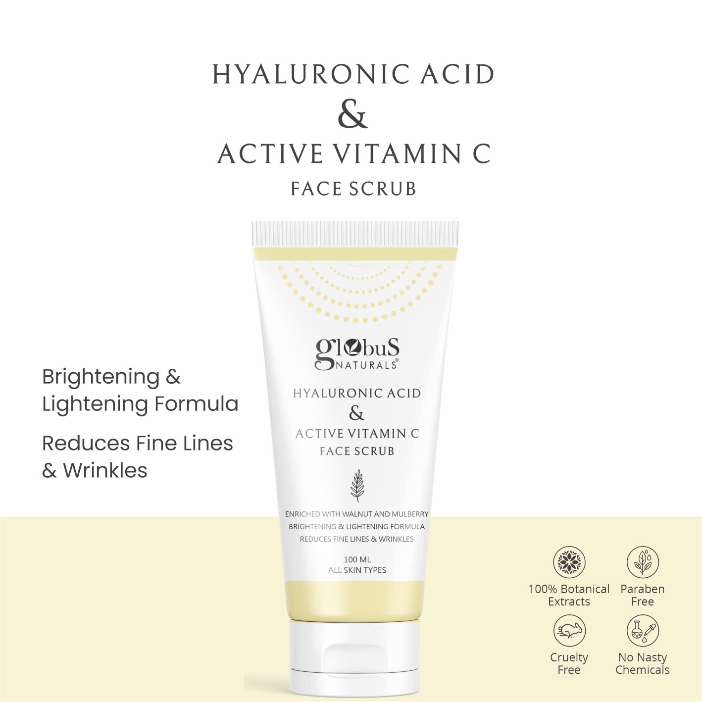 Globus Naturals Vitamin C & Hyaluronic Acid Anti-Aging Face Care Set - Brightening Facial Wash, Moisturizing Cream & Exfoliating Scrub (3-Piece Skincare Routine for Glowing Skin) - Perfect for Morning & Night Use, Travel-Friendly Skincare Kit