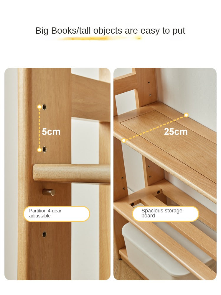 Solid Wood Floor-to-Ceiling Bookshelf - Beech & Oak Wooden Storage Shelf for Books, Toys, and Home Decor | Perfect for Living Room, Nursery, and Home Office Organization