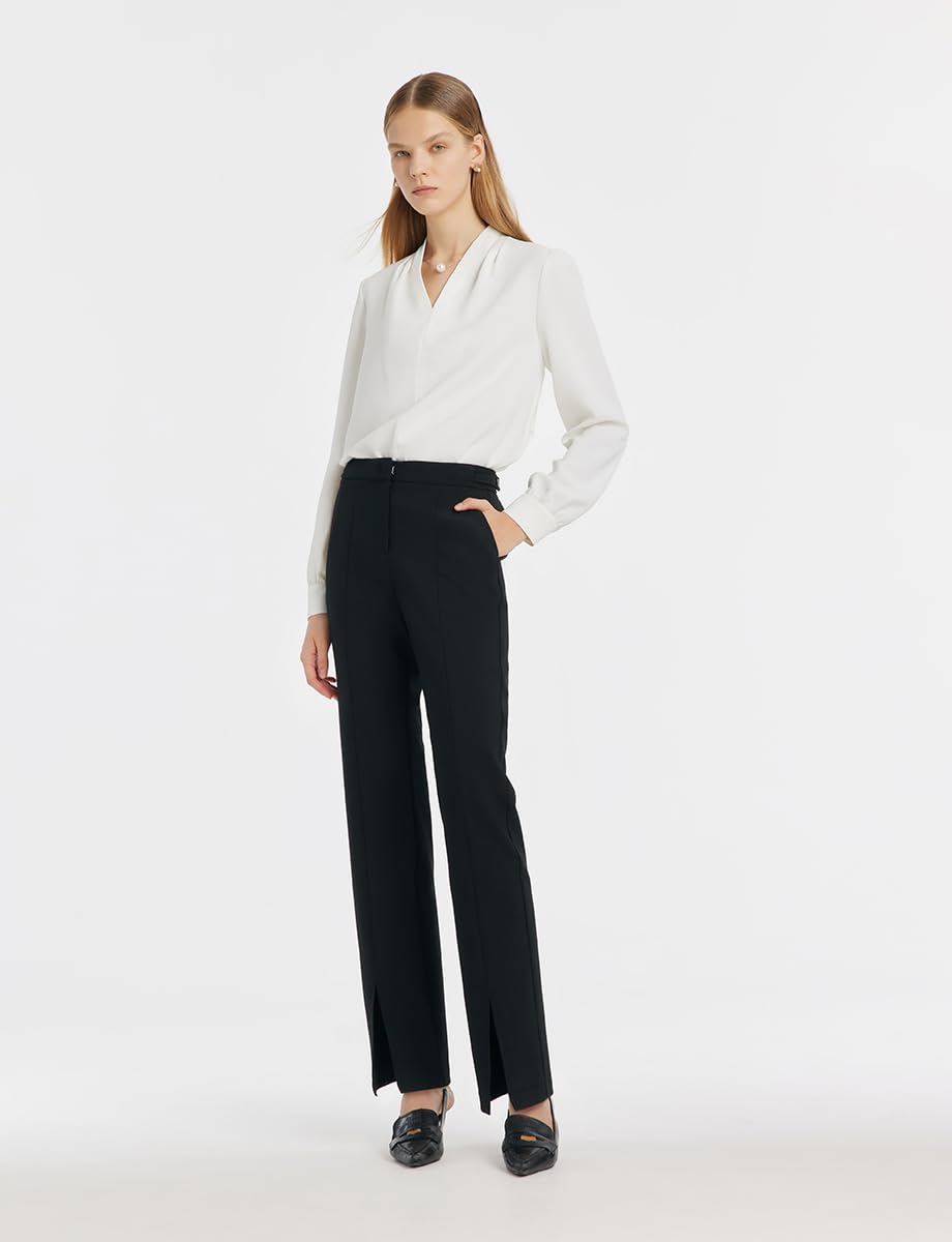 Women's Long Sleeve White Blouse - Dressy Casual Office Work Top for Professional & Everyday Wear | Perfect for Business Meetings, Office Outfits & Smart Casual Occasions