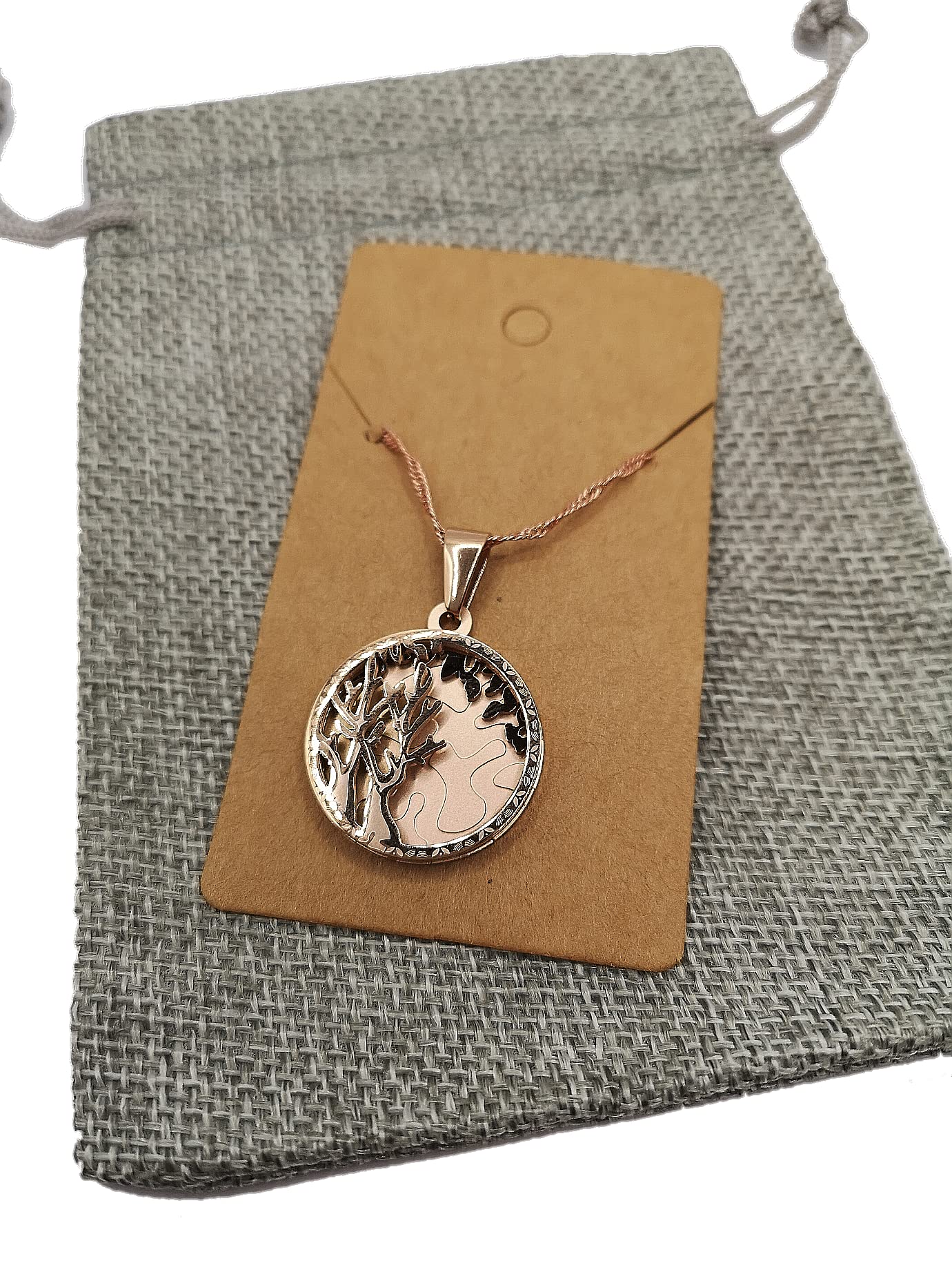 Rose Gold Round Tree Pendant Necklace for Women - Elegant Nature-Inspired Jewelry Gift for Birthday, Anniversary & Everyday Wear