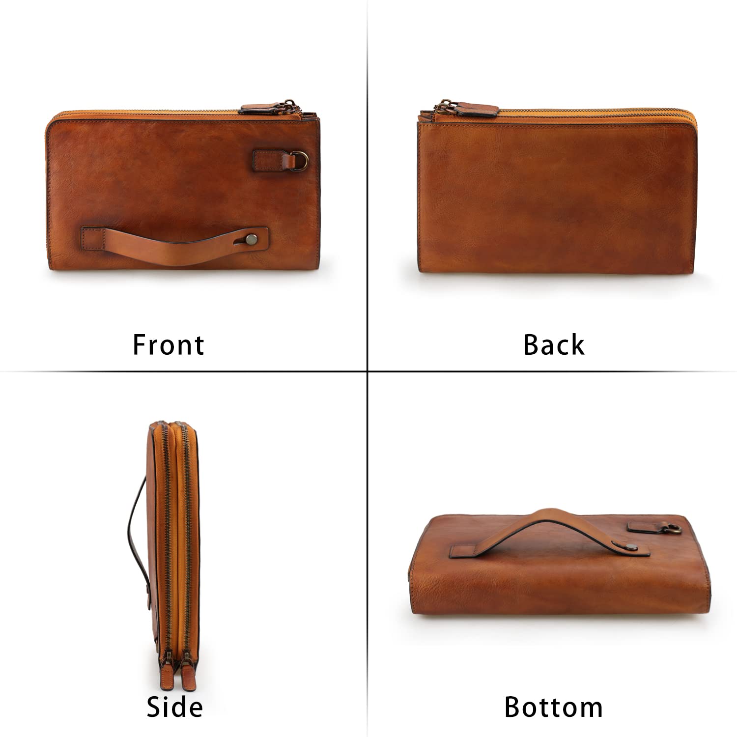 ORIREAL Men's Genuine Leather Wristlet Clutch Bag - Slim RFID Blocking Wallet & Luxury Handbag Purse (Brown) - Perfect for Business Travel, Date Night & Everyday Essentials