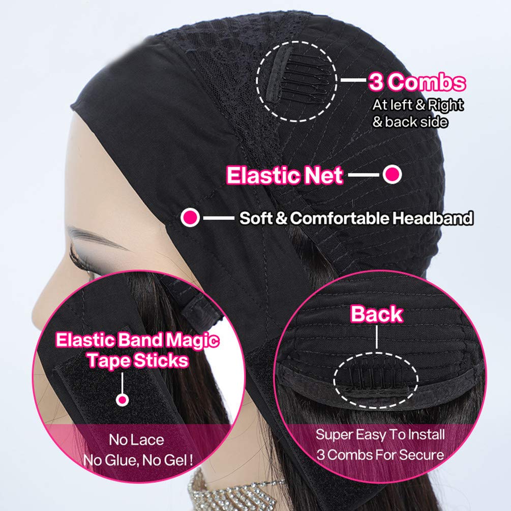 Headband Wig Water Wave Human Hair Wigs for Black Women - Glueless No Lace Front Brazilian Virgin Hair 150% Density 22 Inch | Perfect for Daily Wear, Parties & Special Occasions
