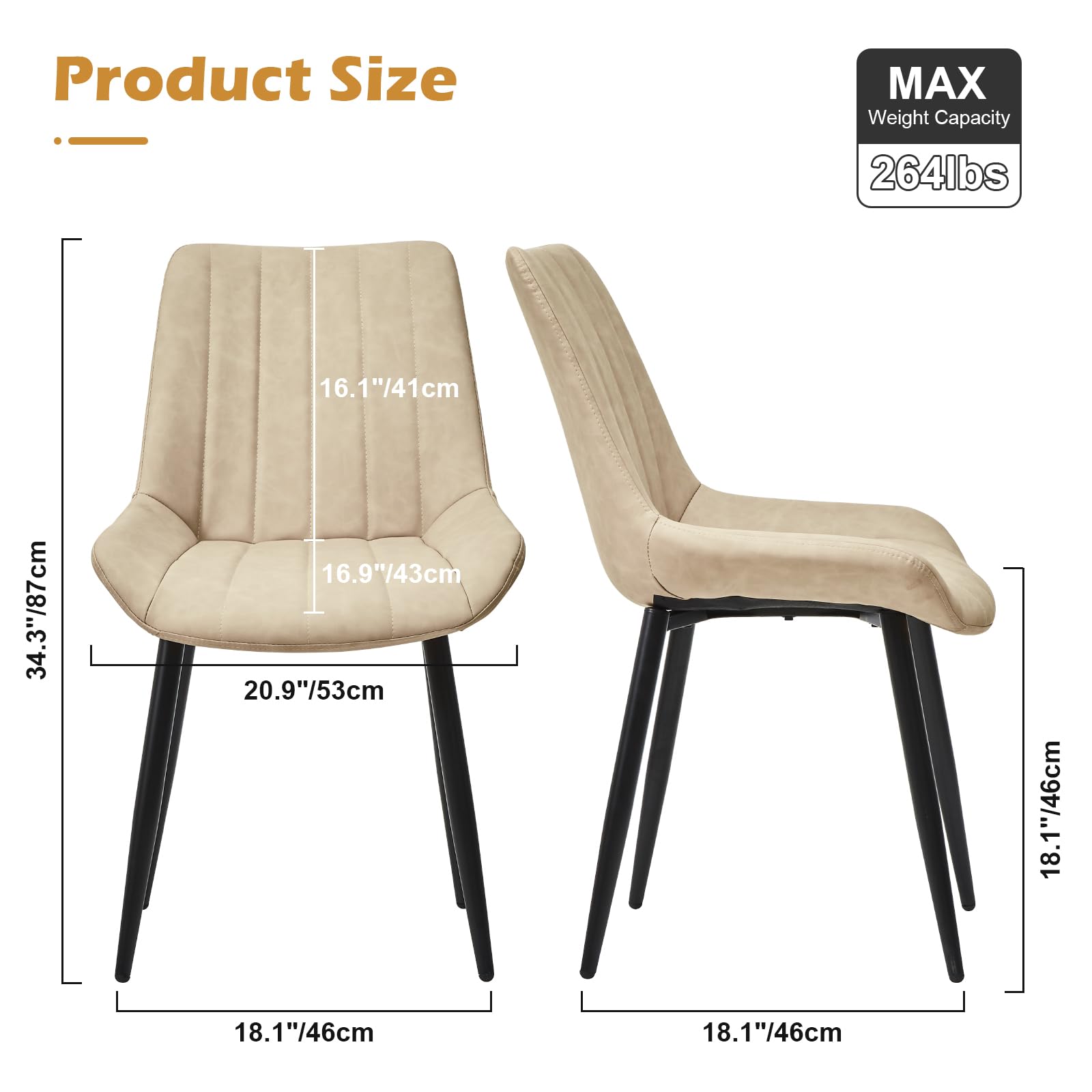 CLIPOP Dining Chairs Set of 4 - Faux Leather Upholstered High Back Kitchen Chairs with Comfy Cushion & Sturdy Metal Legs - Modern Accent Chairs for Dining Room, Living Room, Restaurant & Office Meetings (Khaki) - Perfect for Family Dinners, Coffee Shops and Conference Rooms