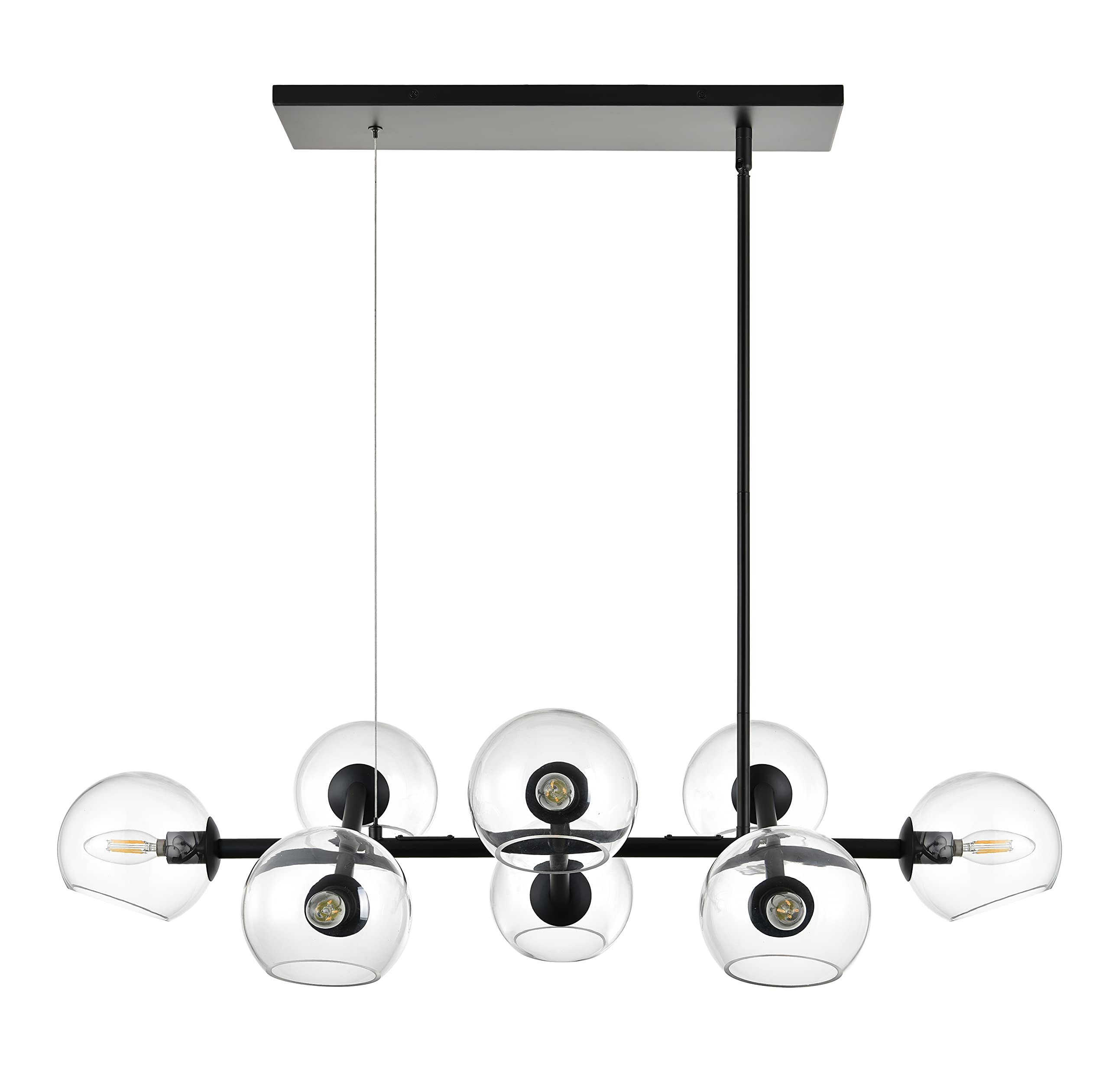 8-Light Black Modern Linear Chandelier - Rectangular Farmhouse Dining Room Light Fixture with Clear Glass Globes, UL Listed - Perfect for Kitchen Islands, Dining Tables & Contemporary Spaces