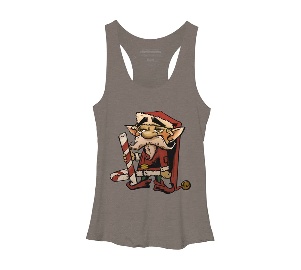 Design By Humans Women's The Candy Cane Elf by HawksAerie Racerback Tank Top - Holiday Themed Workout & Christmas Party Outfit
