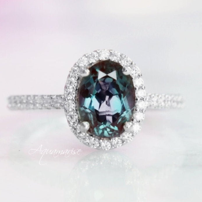 Lab Grown Alexandrite Ring Sterling Silver - Elegant Jewelry for Women, Engagement, Wedding & Anniversary Gifts | Hypoallergenic & Tarnish Resistant