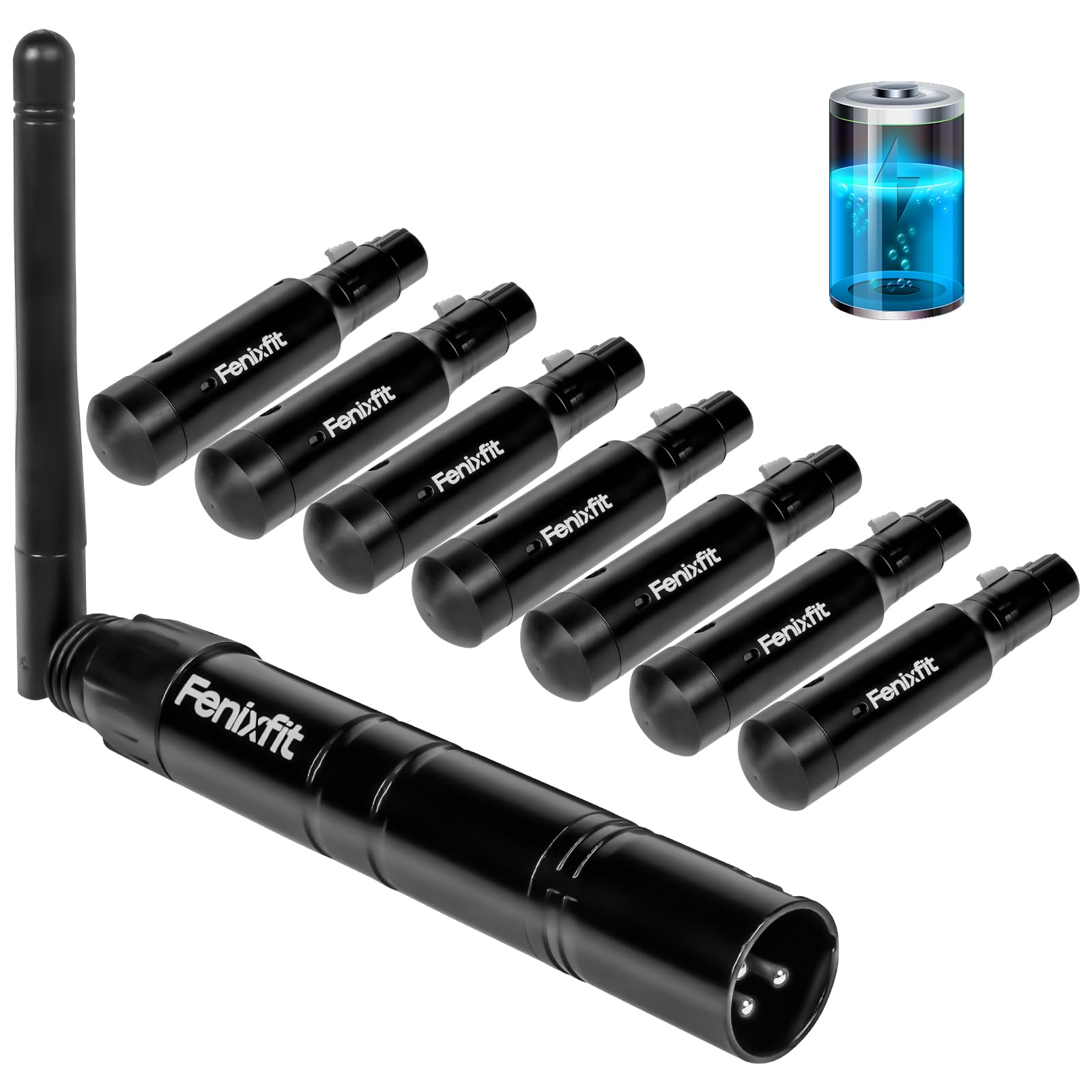 Wireless DMX512 Transmitter and Receiver Set - Rechargeable 1 Transmitter & 7 Receivers with Built-in Battery, Long Range DMX Lighting Controller for LED Stage Lights, Disco, DJ Shows, and Theater Performances