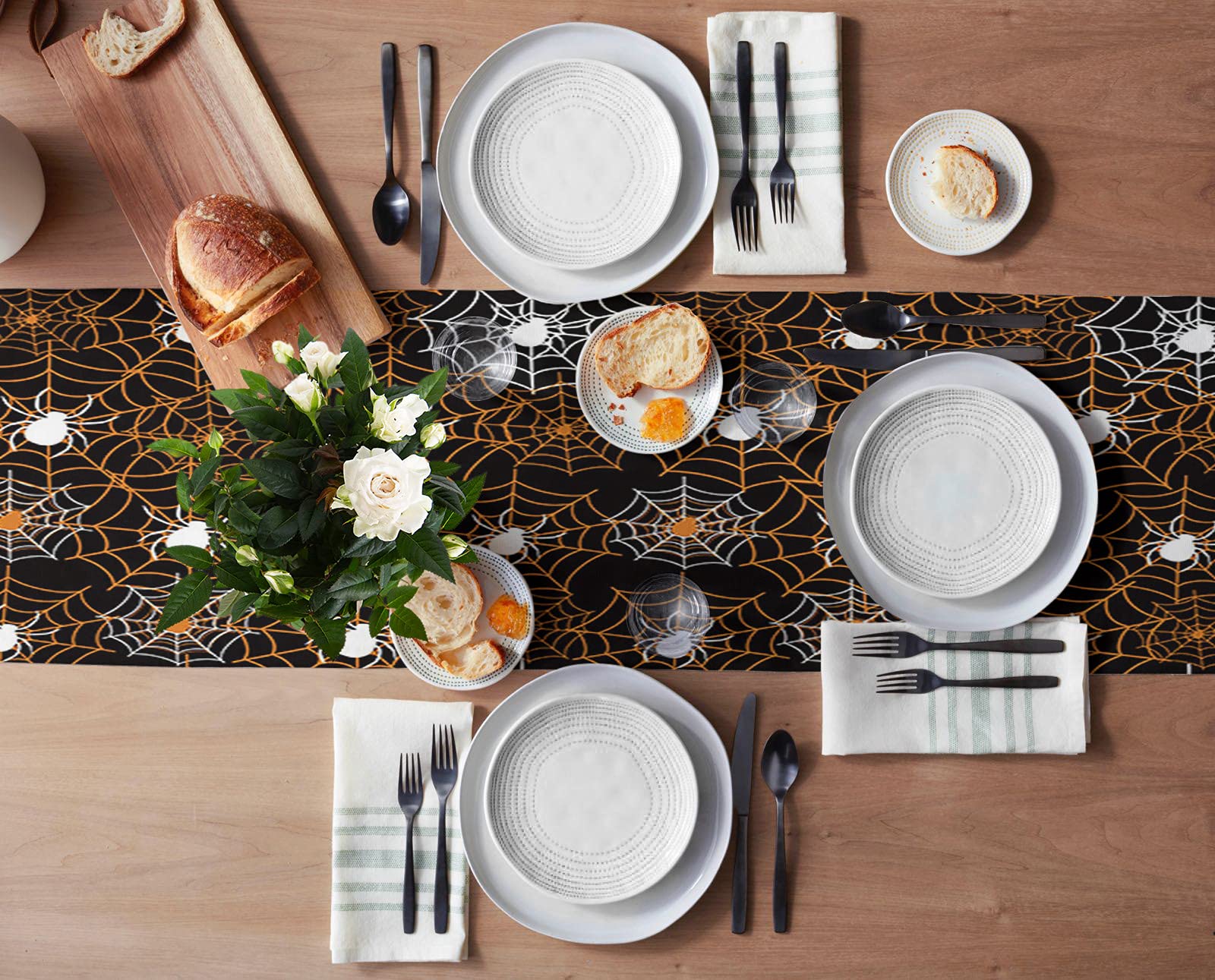 120-Inch Halloween Orange Spider Web Table Runner - Non-Slip Washable Farmhouse Dining Decor for Holiday, Party & Wedding | Perfect for Halloween Decorations, Thanksgiving Table Setting & Christmas Dinner Centerpiece