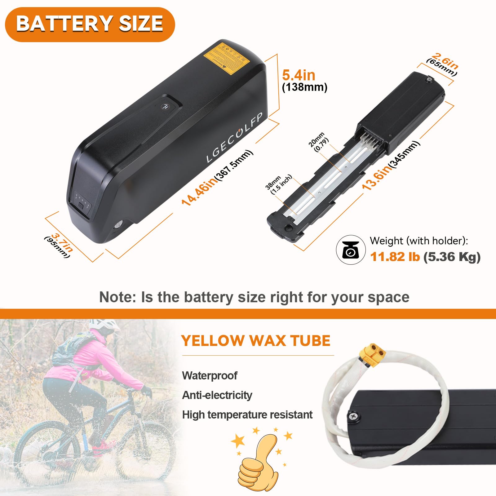 36V 48V 52V Ebike Battery Pack - 10Ah 13Ah 15Ah 20Ah with 3A Fast Charger & 30A BMS - Compatible with 250W to 1200W Motors - Perfect for Commuting, Mountain Biking & Long-Distance E-Bike Rides