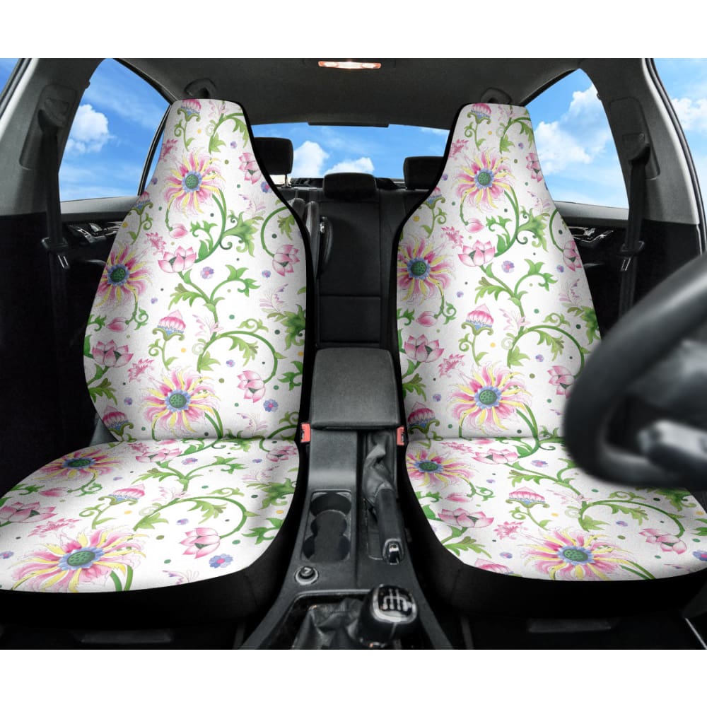 Pink Lotus Water Lily Leaf Pattern Car Seat Covers - Soft & Breathable Universal Fit for Cars, SUVs, Trucks - Perfect for Daily Commute, Road Trips & Interior Decoration