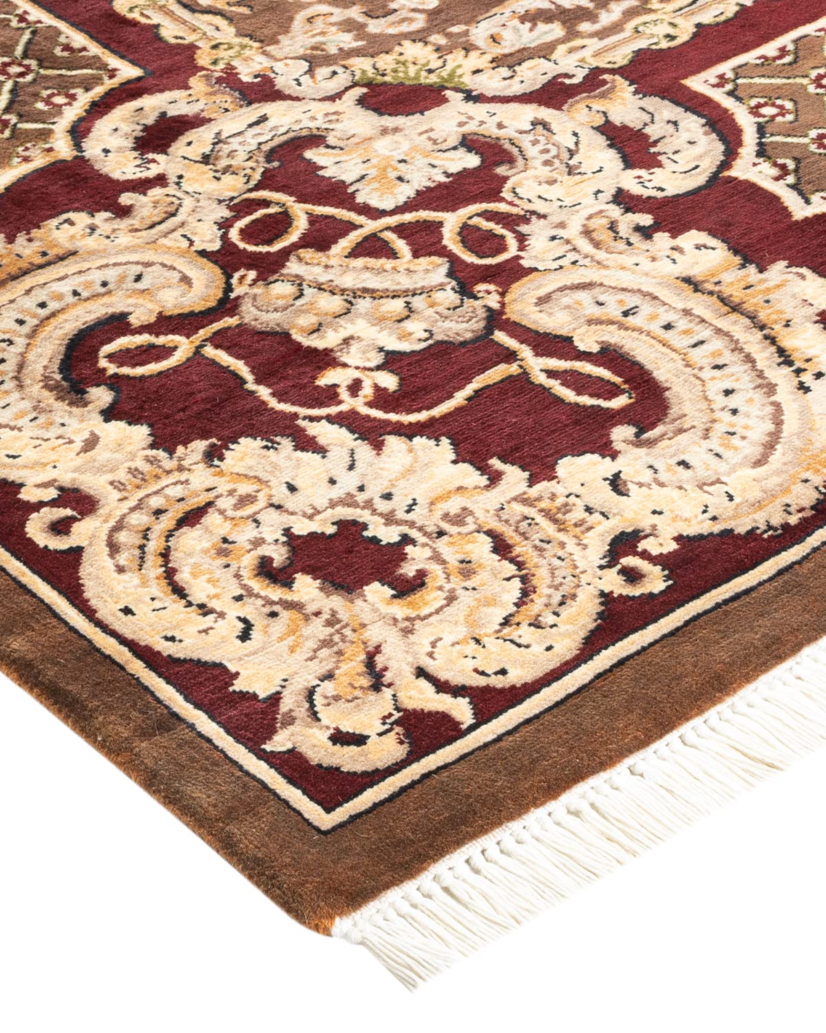 Handmade Wool Oriental Mogul Brown 6x9 Area Rug - Traditional Hand-Knotted One-of-a-Kind Solo Rugs for Living Room, Bedroom & Home Decor
