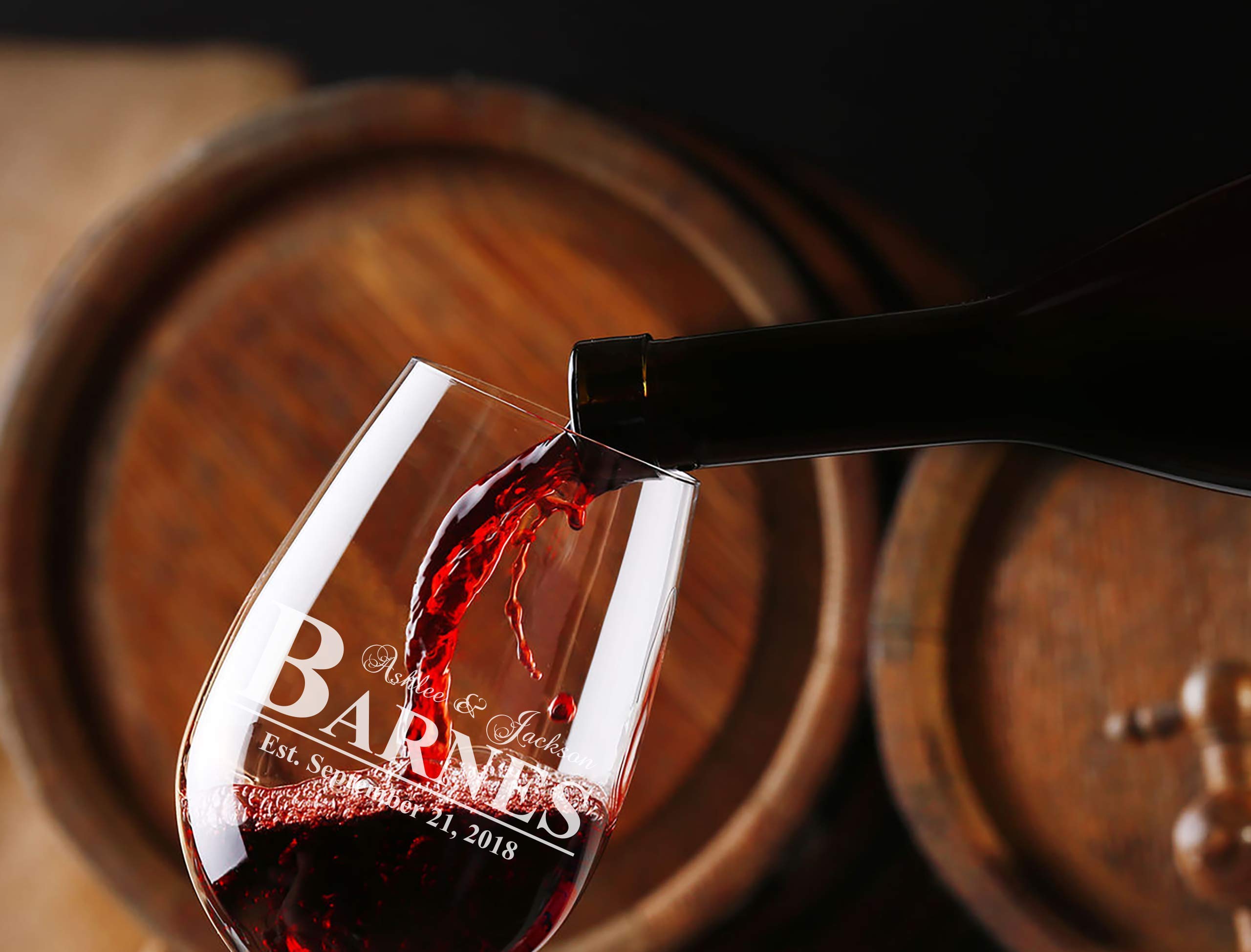 Personalized Wedding Wine Glass - 21oz Stemless Couple's Anniversary Gift with Laser Engraving | Romantic Wedding Shower Present for Bride & Groom | Perfect for Anniversaries, Valentine's Day & Romantic Dinners