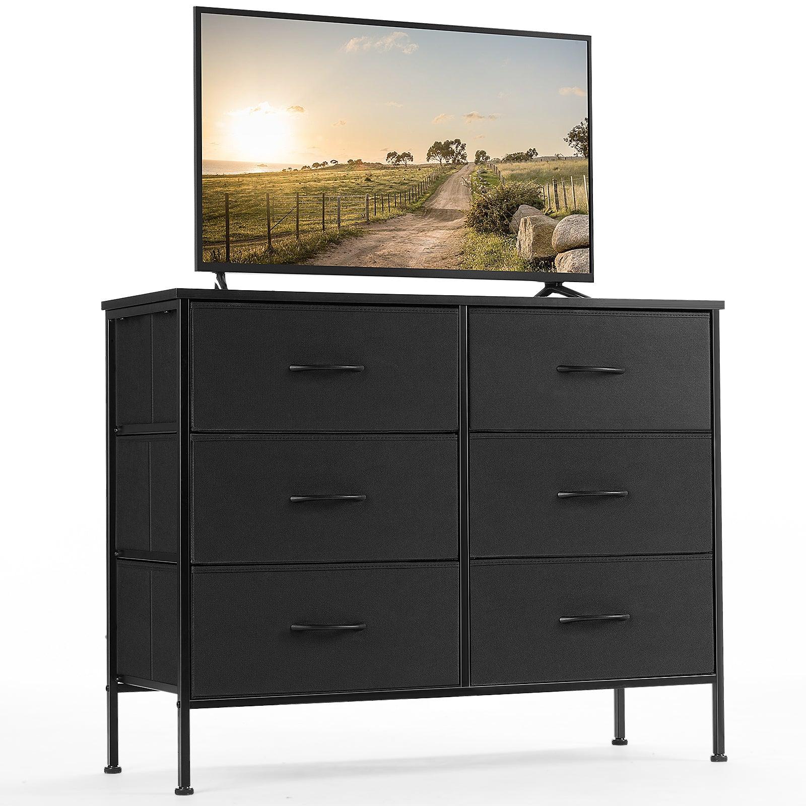 6-Drawer Wide Fabric Dresser for Bedroom with Metal Frame & Wooden Top - Sturdy TV Stand & Clothes Storage Organizer - Perfect for Master Bedroom, Guest Room & Dorm Organization