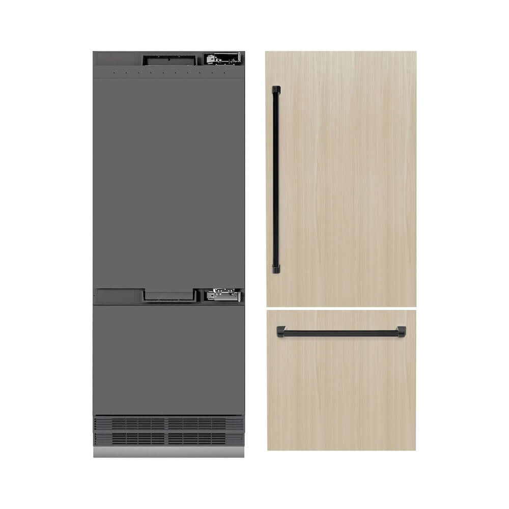 ZLINE Autograph Edition 30 Inch Built-In Bottom Freezer Refrigerator - 16.1 cu ft Panel Ready with Ice Maker & Water Dispenser - Graphite Gray Interior & Matte Black Accents (GRBIVZ 30 MB) - Perfect for Modern Kitchens & Open Concept Homes
