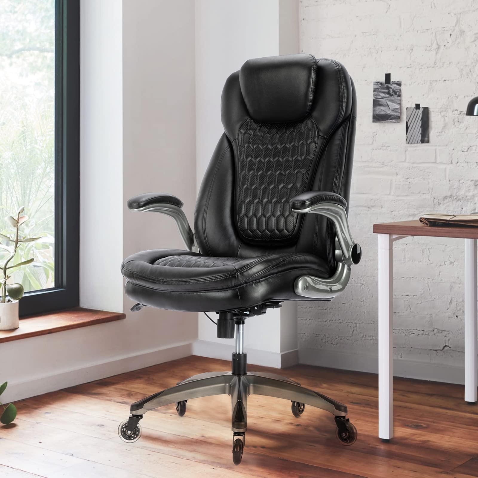 Premium Ergonomic Executive Office Chair - High Back Leather Computer Desk Chair with Swivel & Upgraded Casters - Black (Set of 2) - Perfect for Home Office, Gaming & Professional Workspaces