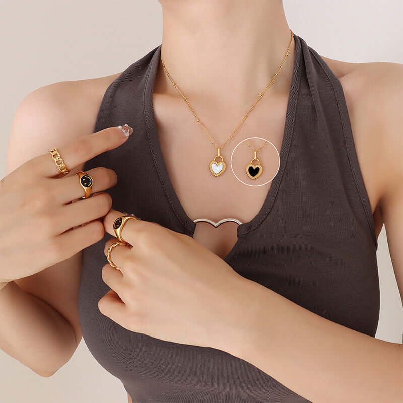 18K Gold Double Sided Heart Pendant Necklace for Women - Elegant Layering Jewelry Gift for Valentine's Day, Anniversary & Special Occasions