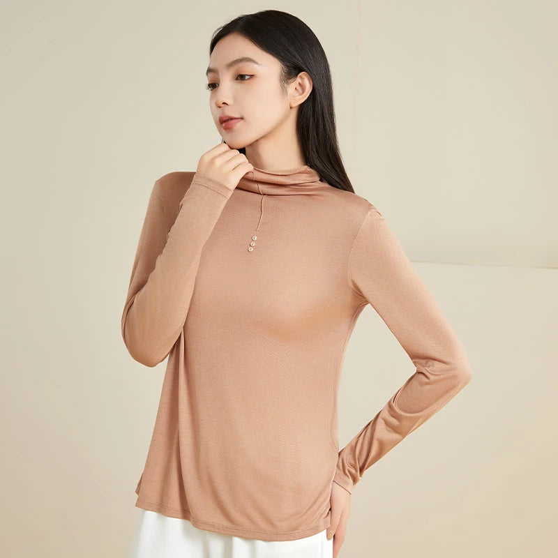 100% Pure Silk Mock Neck Blouse for Women - Elegant & Comfortable Silk Top for Work, Party & Evening Wear