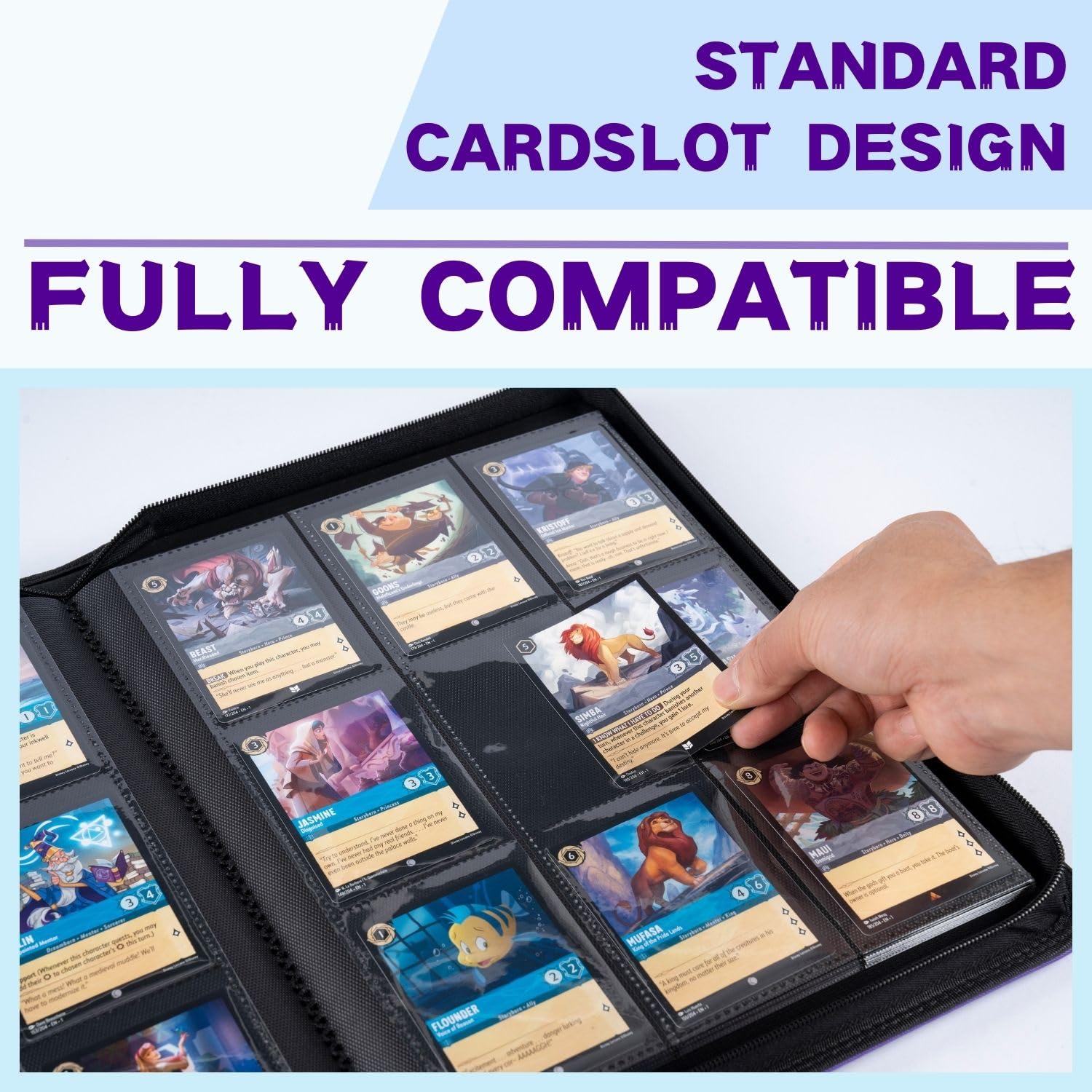 Premium 9-Pocket Card Binder for Lorcana TCG - Holds 504 Cards with Sleeves, Compatible with Disney Lorcana & Other Trading Card Games (Purple) - Perfect for Collectors, Tournaments & Card Storage Organization