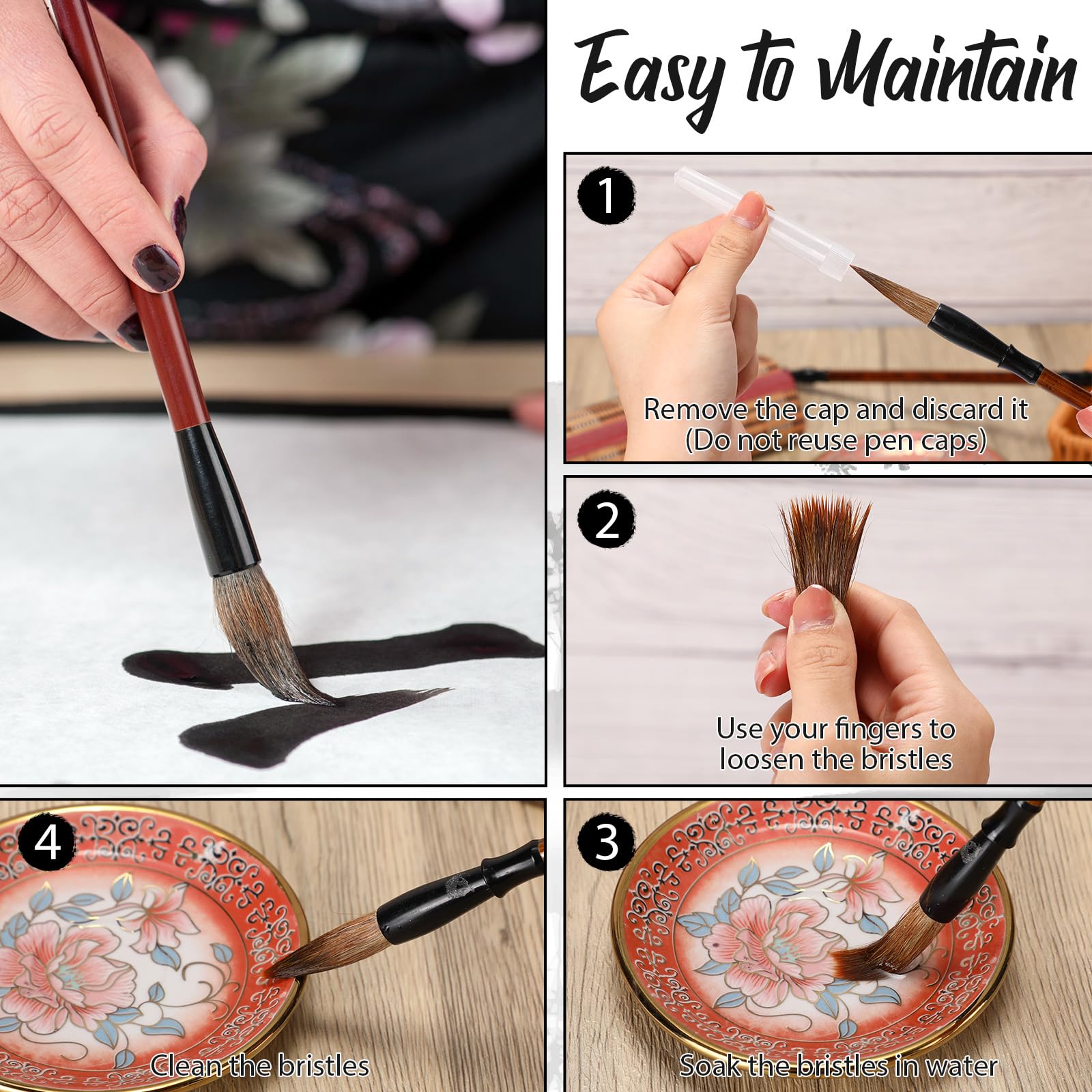48 Pcs Chinese Calligraphy Brush Set - Watercolor & Sumi Painting Brushes with Bamboo Roll-up Holder - Ideal for Kanji, Japanese Calligraphy, Watercolor Art, Drawing & Painting - Perfect for Artists, Students & DIY Craft Projects