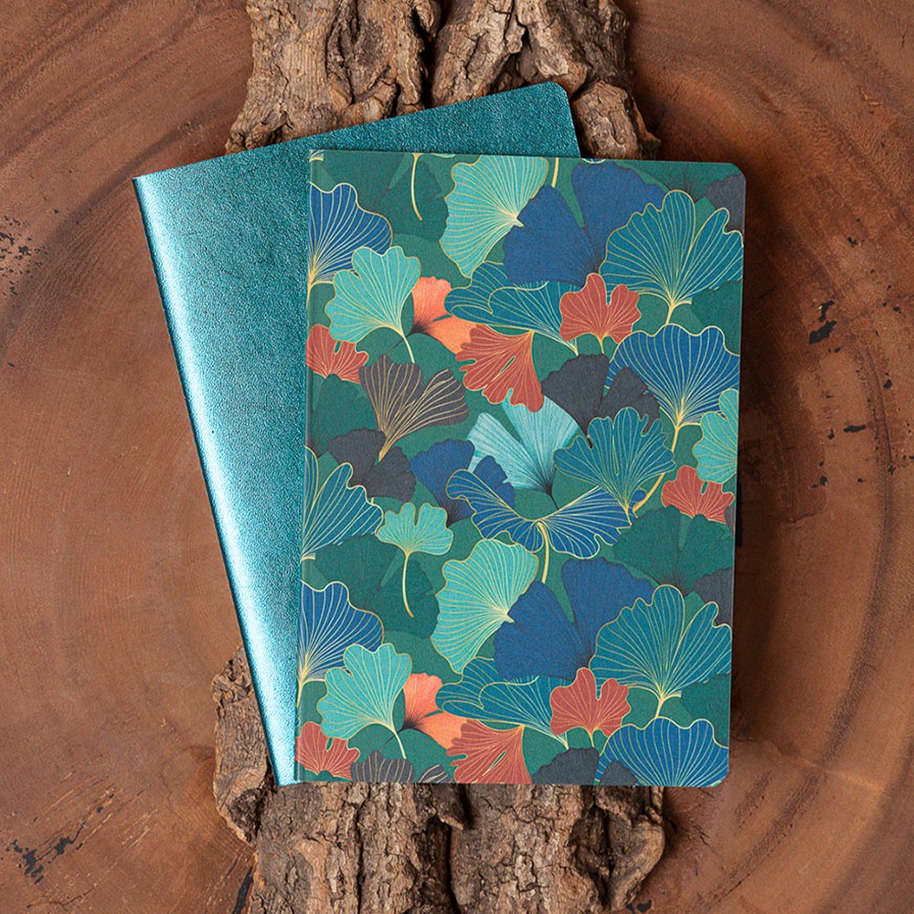 Clairefontaine Ginkgo A5 Notebook Set of 2 - Sewn Spine Stapled Notebooks for School, Office & Journaling