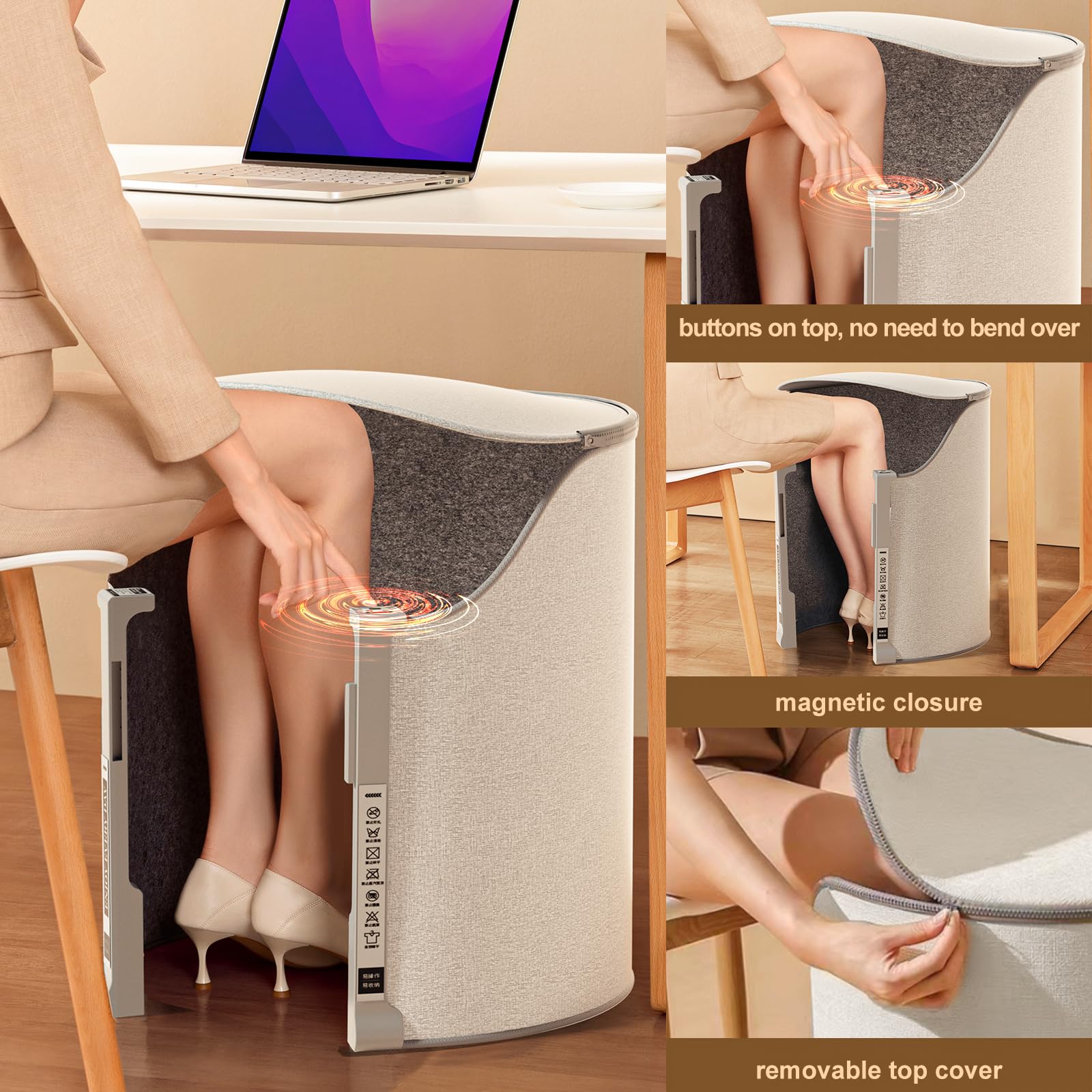 Under Desk Foot Warmer Heater for Office & Home - Foldable Space Heater with Adjustable Temperature, Timer & Auto Shut Off - Quiet Energy Efficient Indoor Heating for Winter Work & Relaxation