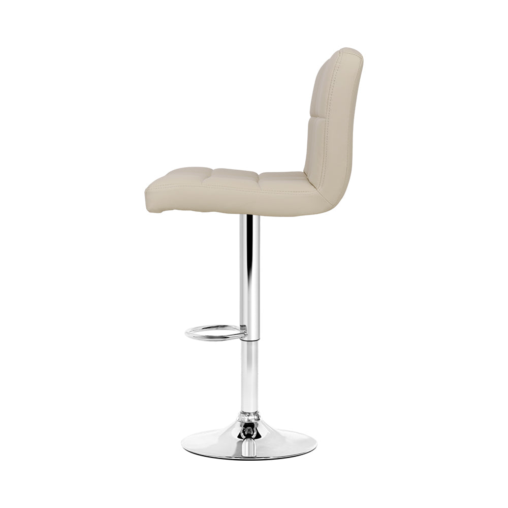 Adjustable Height Leather Bar Stools with Gas Lift - Set of 2, Beige - Perfect for Kitchen Islands, Breakfast Bars & Home Bars