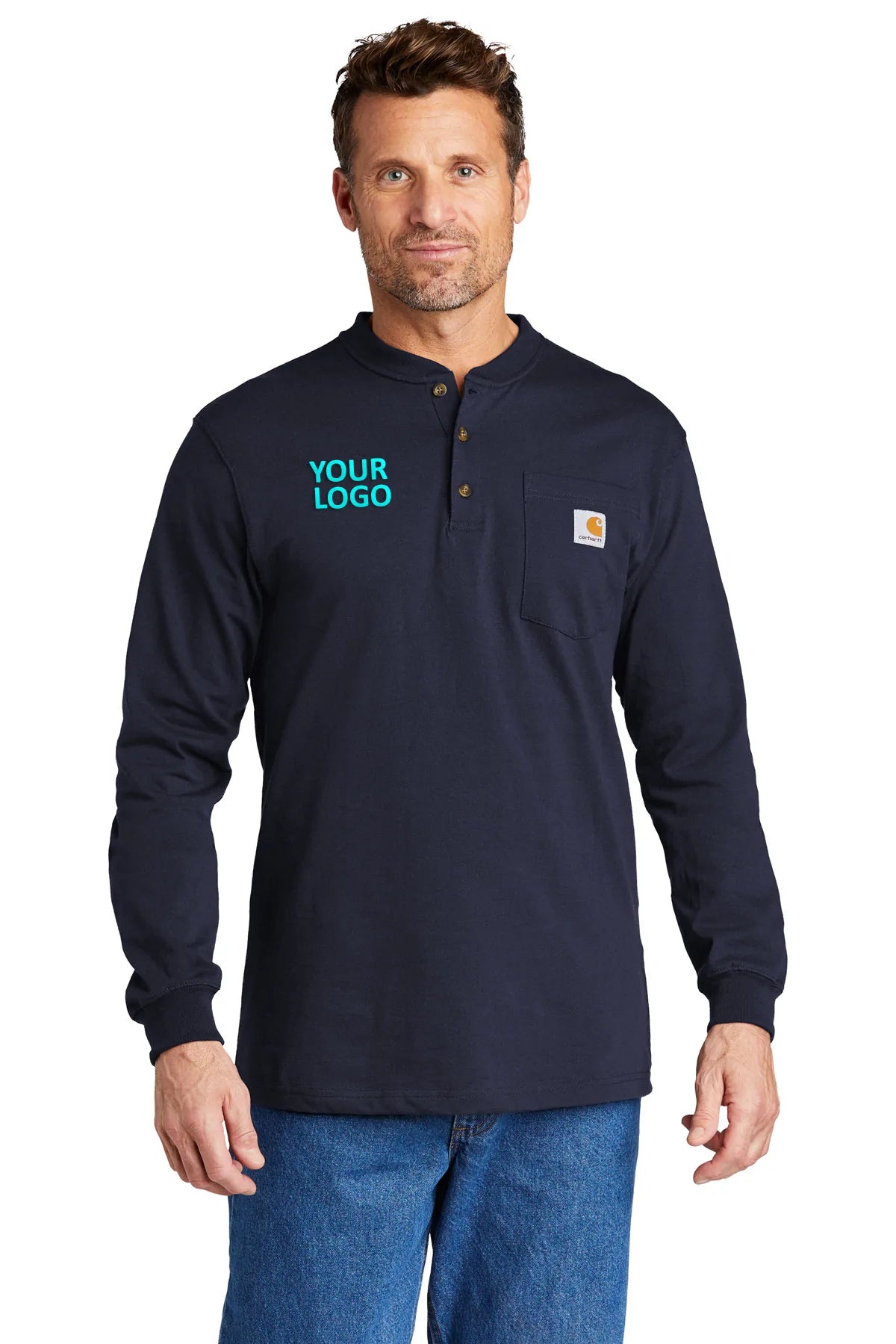 Carhartt Men's Long Sleeve Henley Shirt - Comfortable Cotton Workwear T-Shirt for Casual Wear & Outdoor Activities
