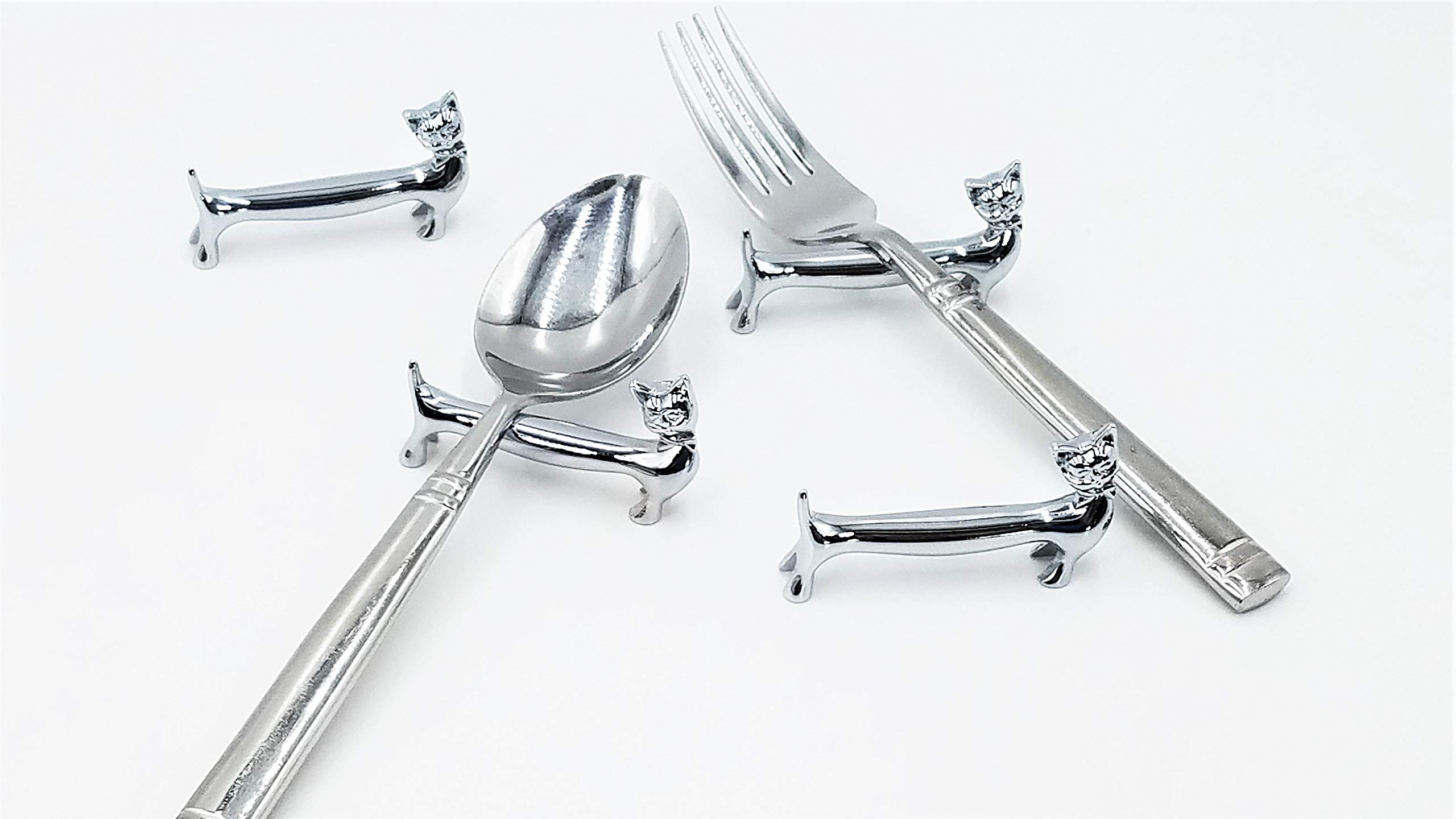 Premium Stainless Steel Cat-Shaped Chopstick & Utensil Rests (Silver) - Elegant Tableware for Asian Dining, Sushi Nights & Home Decor