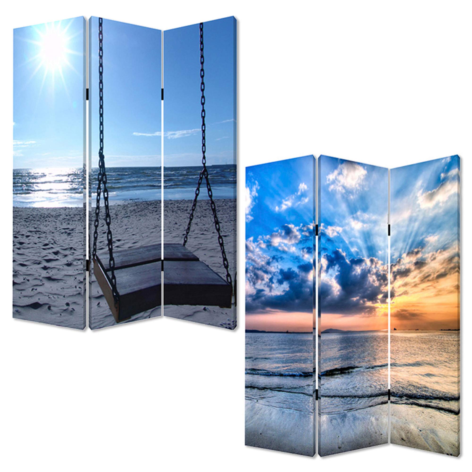 Screen Gems Seaside Serenity Room Divider - 3 Panel Folding Privacy Screen for Home & Office - Perfect for Bedroom, Living Room, and Beach House Decor