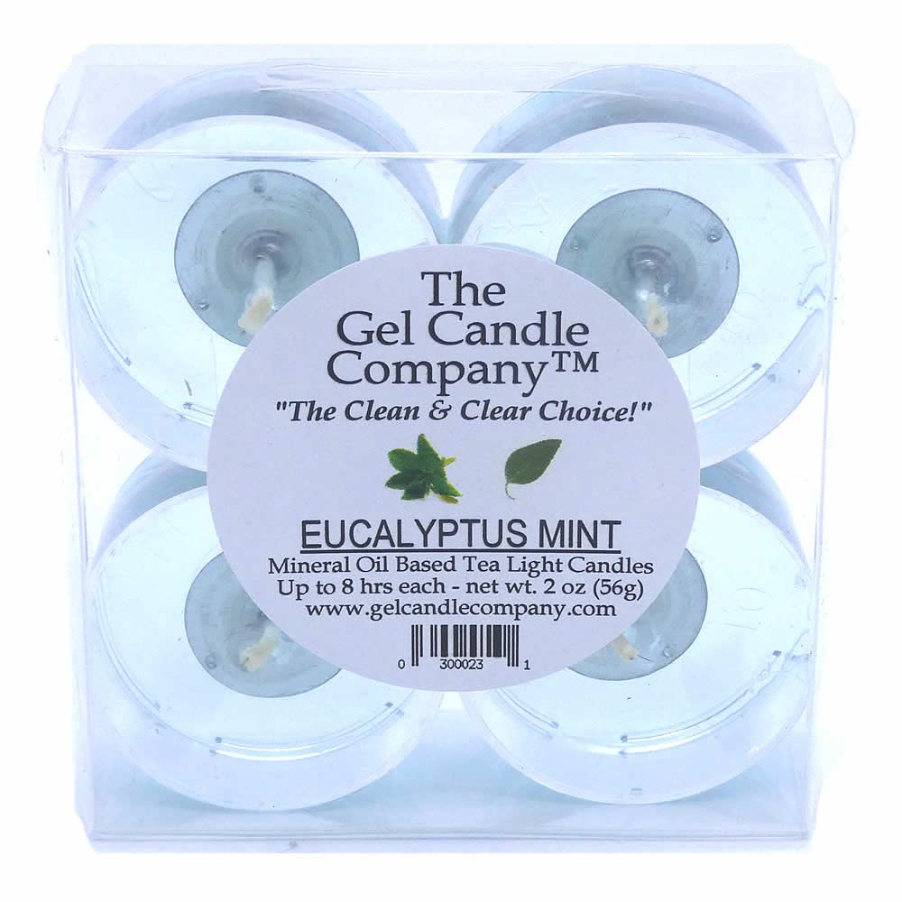 4 Pack Eucalyptus Mint Scented Gel Candles - Hand Poured in USA, 8-Hour Burn Time | Relaxing Aromatherapy for Home, Spa & Meditation | The Gel Candle Company™ Mineral Oil Tea Lights