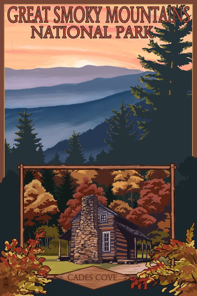 Signed Great Smoky Mountains Cades Cove Tennessee 24x36 Art Print - Wall Decor Poster for Living Room, Bedroom & Office