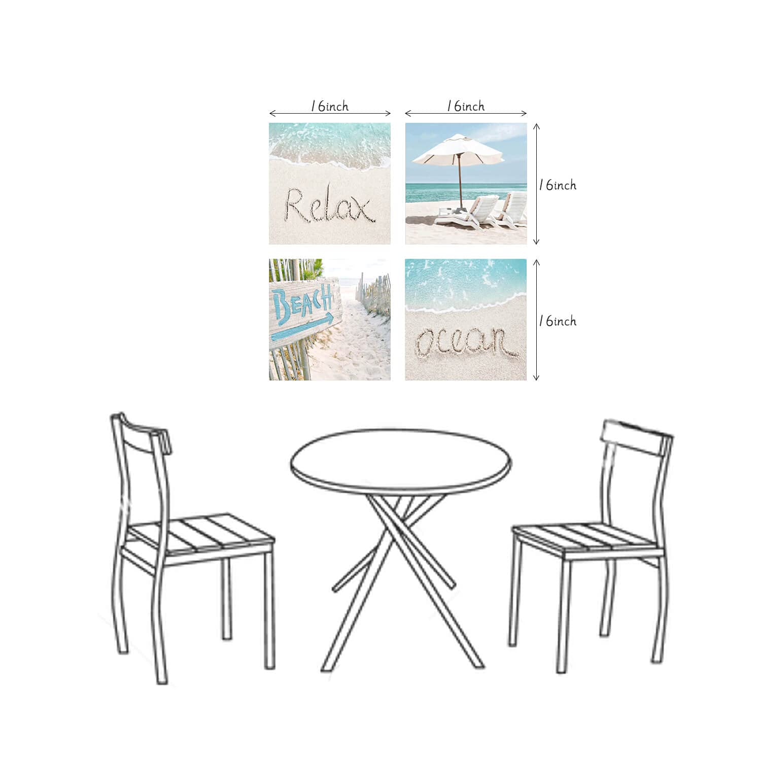 SD SOFT DANCE Coastal Wall Art Set - 4 Piece 16x16 Inch Beach & Ocean Canvas Prints for Bathroom Decor | Nautical Themed Painting for Seaside Home, Office or Spa Decoration