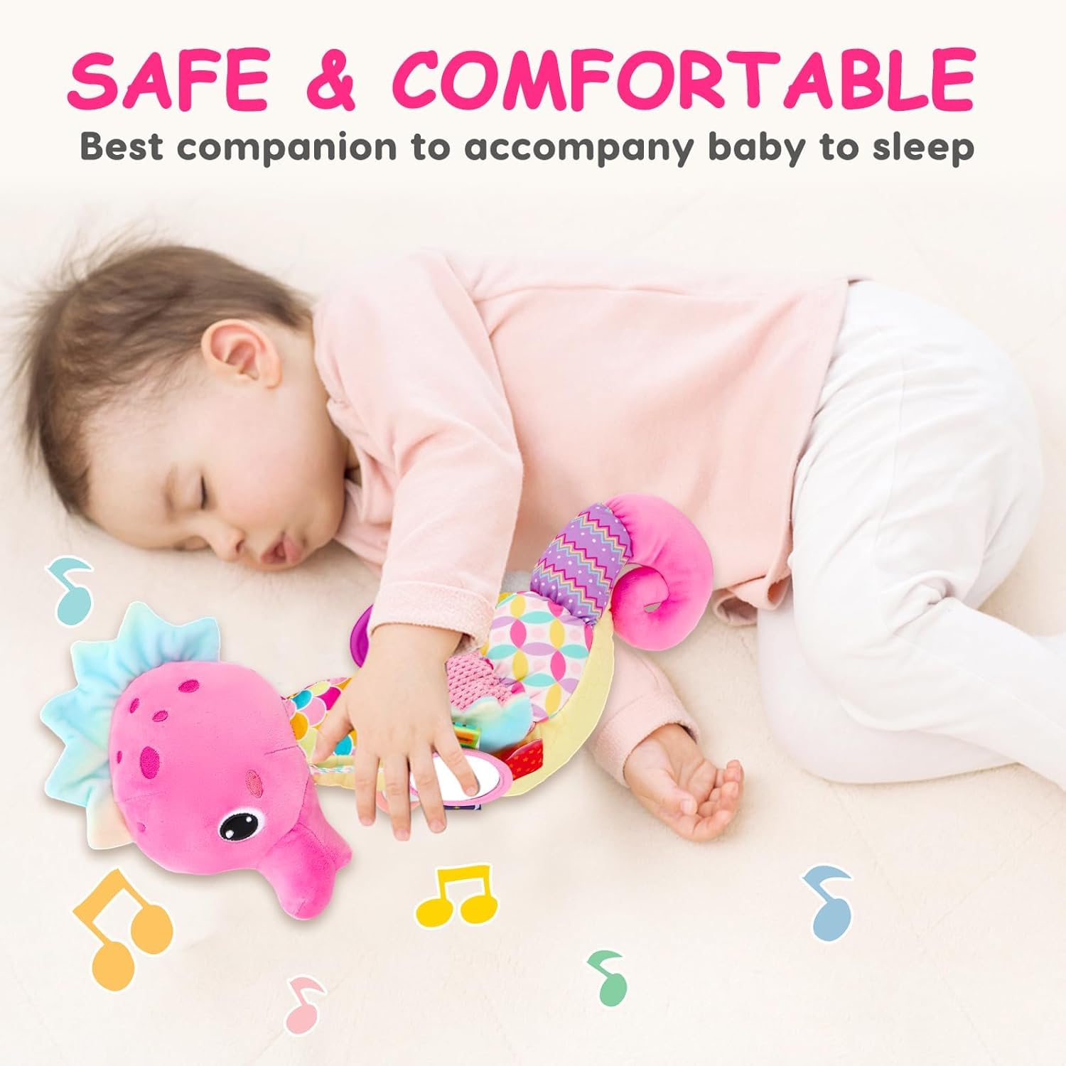 Soft Plush Baby Toys with Mirror, Rattle & Crinkle - Sensory Stuffed Animals for Newborns 0-12 Months | Teething & Developmental Toys for Infant Girls & Boys | Perfect for Tummy Time, Crib Play & Early Learning