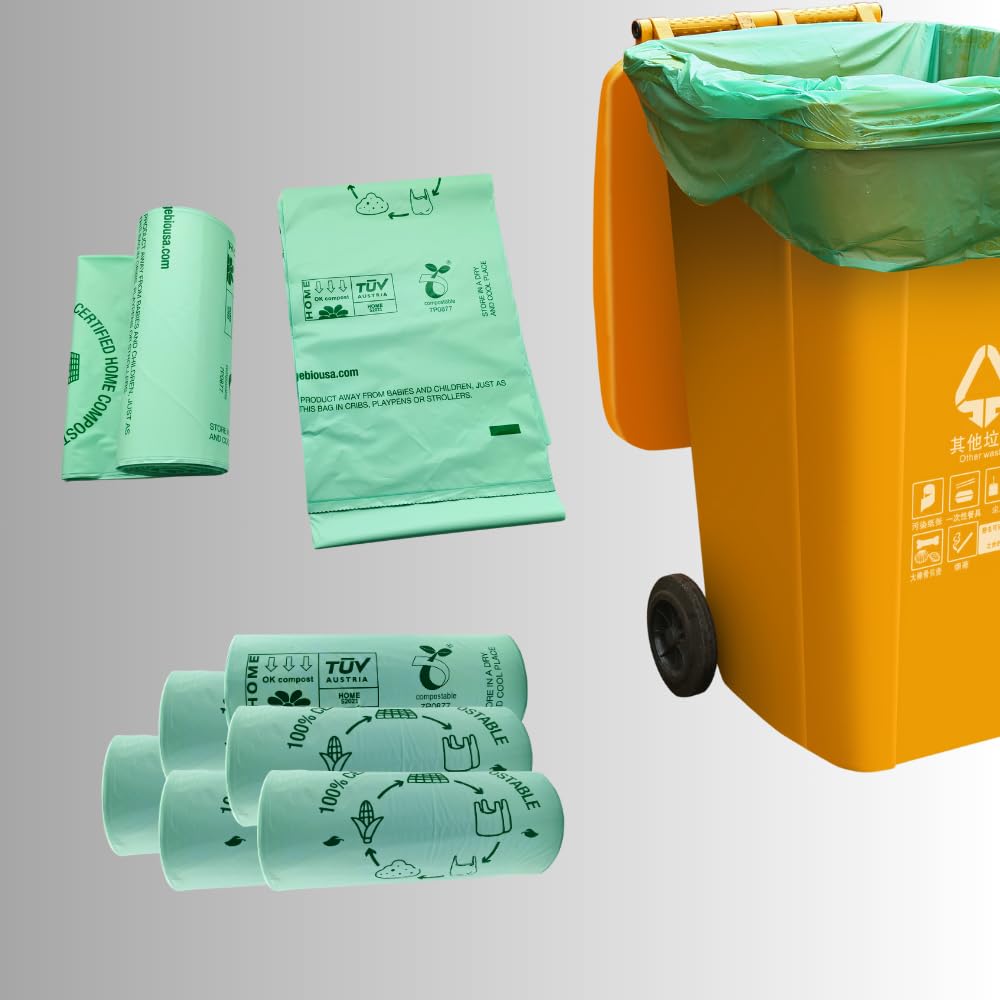 100% Certified Home Compostable Trash Bags - 55 Gallon (208 Liter), 60 Count, Extra Thick 1.57 Mils (38 x 58 Inches) - ASTM D6400 EN 13432 US BPI & OK Compost Home Certified - Eco-Friendly Kitchen & Yard Waste Disposal for Sustainable Living