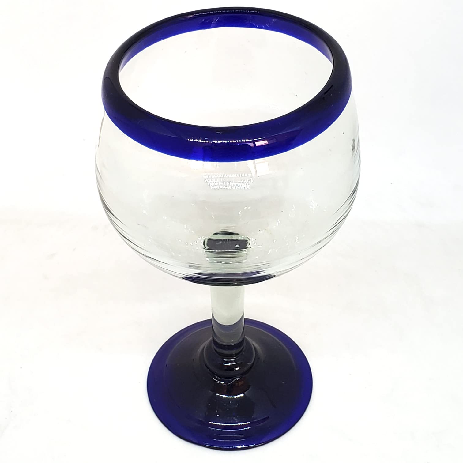 Premium Cobalt Blue Rim 15oz Balloon Wine Glasses Set of 6 - Recycled Lead-Free & Toxin-Free Glassware for Parties, Weddings & Home Decor