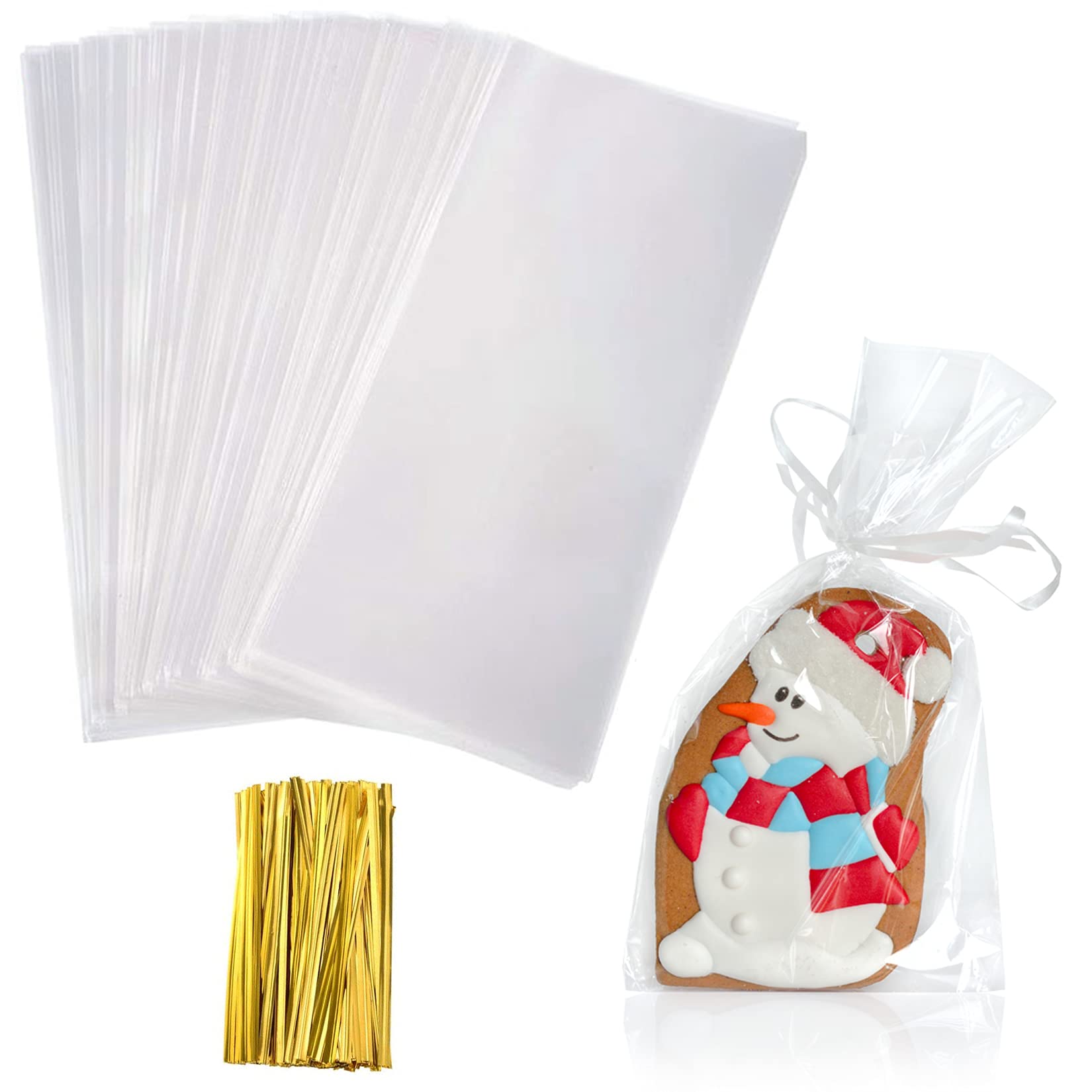 Yotelab 5x11 Inches Clear Cellophane Treat Bags with Twist Ties - 100 Pack | Perfect for Candy, Cookies, Party Favors & Gift Wrapping