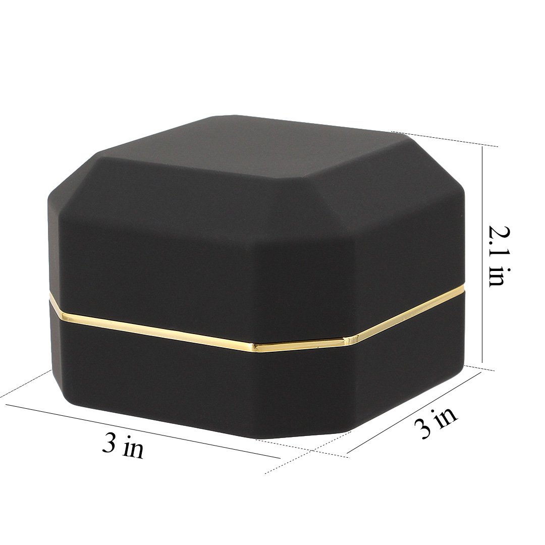 Square Velvet Engagement Ring Box with LED Light - Jewelry Gift Box for Proposals, Wedding, Anniversary (Black) - Perfect for Romantic Surprises & Special Occasions