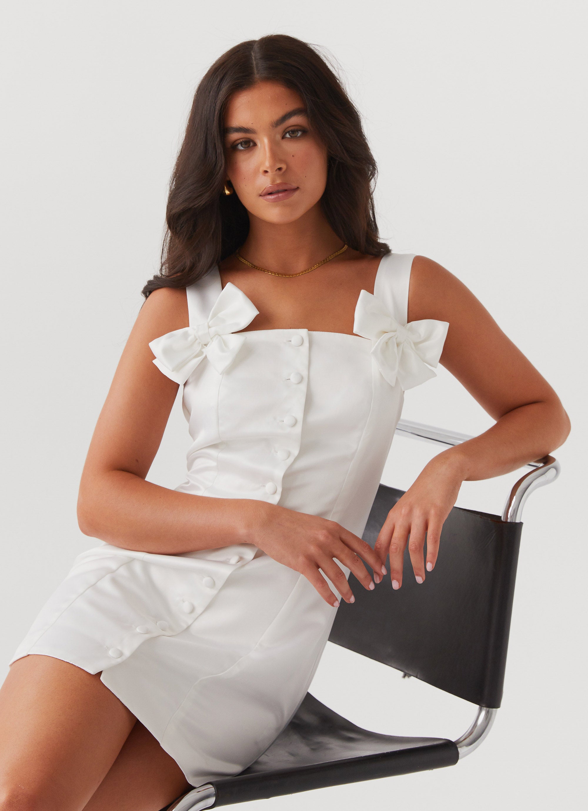 Brielle Bow Satin Mini Dress - Elegant White Party Cocktail Dress for Women | Perfect for Weddings, Date Nights & Special Occasions