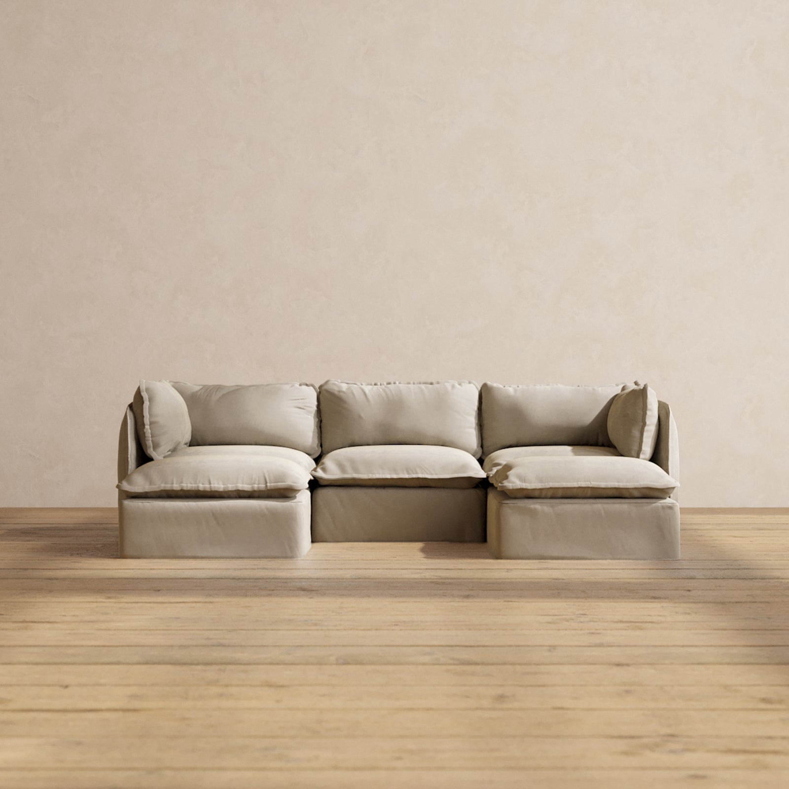 Premium Modular 3-Seater U-Shaped Sectional Sofa in Dune Color | Luxe Fabric Blend | Perfect for Living Rooms, Home Theaters & Open Concept Spaces