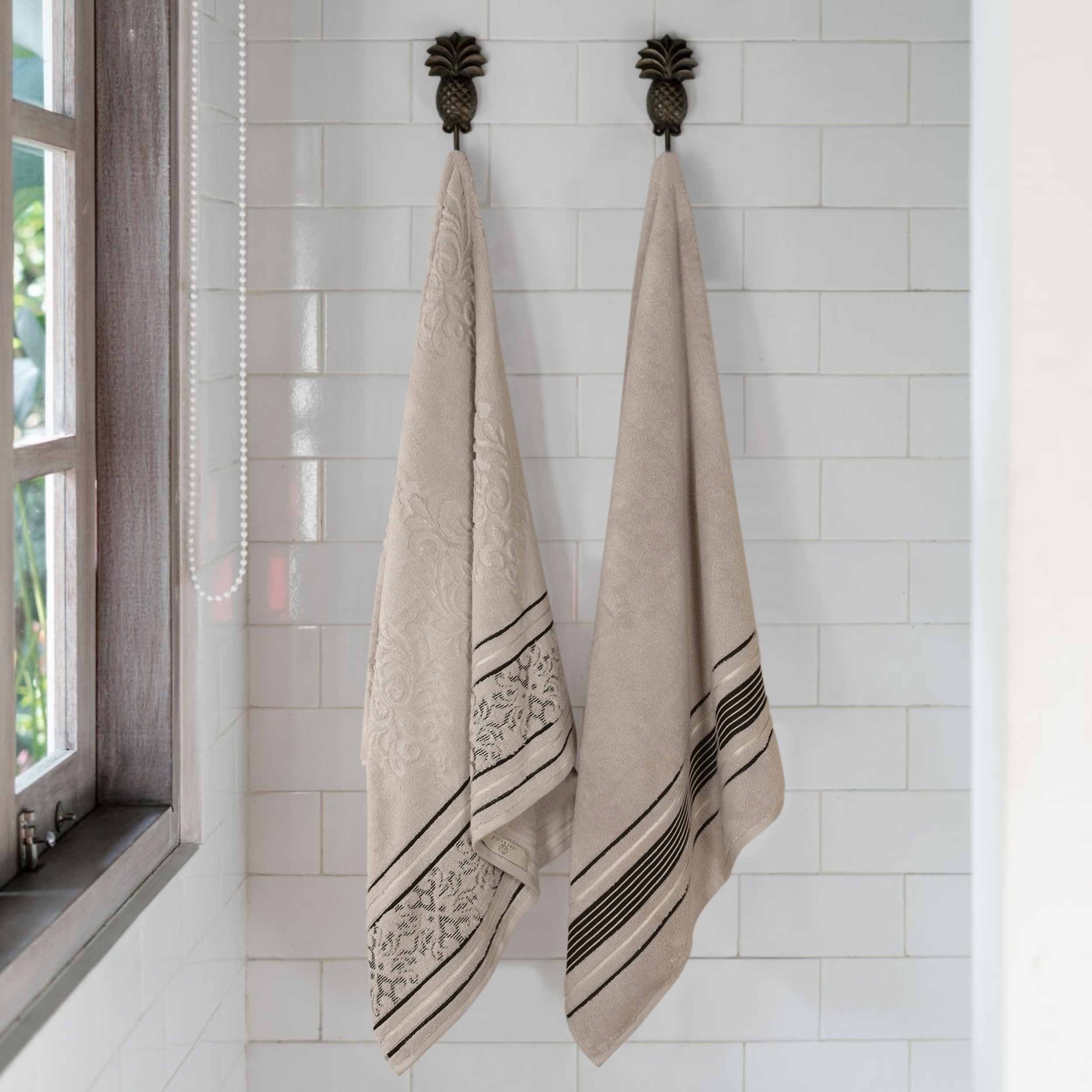 Premium 100% Zero Twist Cotton Bath Sheet Set of 2 - Ultra Soft & Absorbent Solid & Jacquard Floral Towels for Spa, Luxury Bathroom & Guest Use