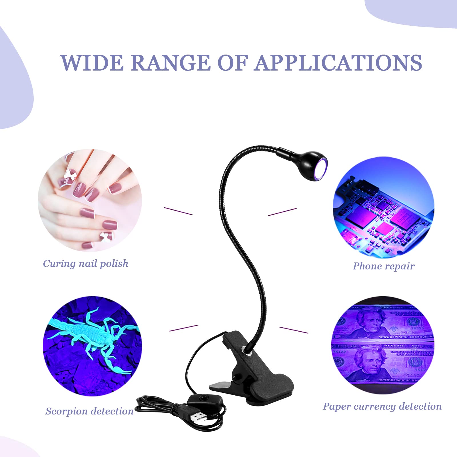 3W UV LED Nail Lamp with 360° Rotation & Fixed Clip - Hands-Free Gel Polish Dryer & Curing Light for Professional & Home Manicures | Perfect for Nail Salons, DIY Nail Art & At-Home Gel Polish Application
