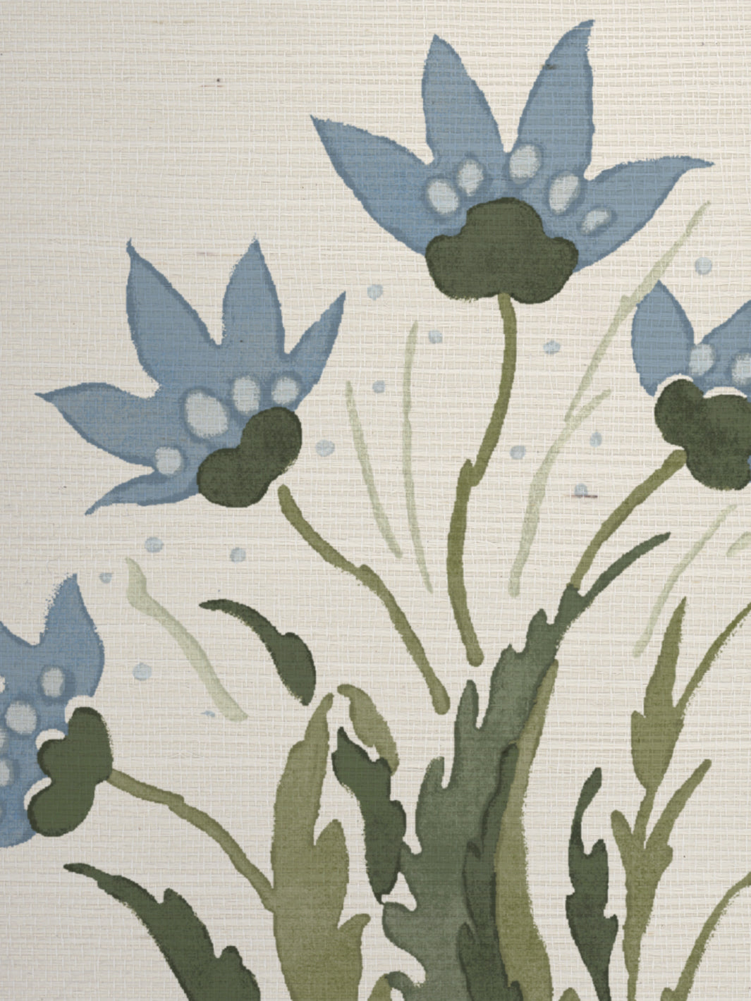 Nathan Turner Blue Green Hillhouse Block Print Large Grasscloth Wallpaper - Perfect for Living Room, Bedroom & Home Office Decor