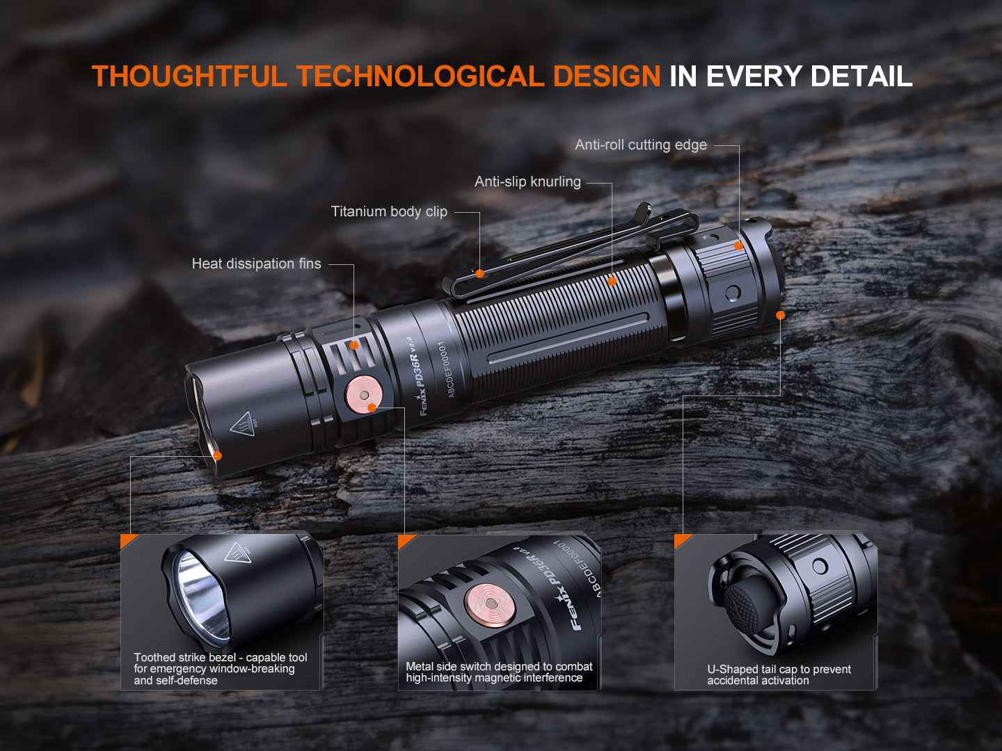 Fenix PD36R V2 Compact Rechargeable Tactical Flashlight - 1700 Lumens Bright LED, IP68 Waterproof, for Camping, Hiking, Emergency & Outdoor Adventures