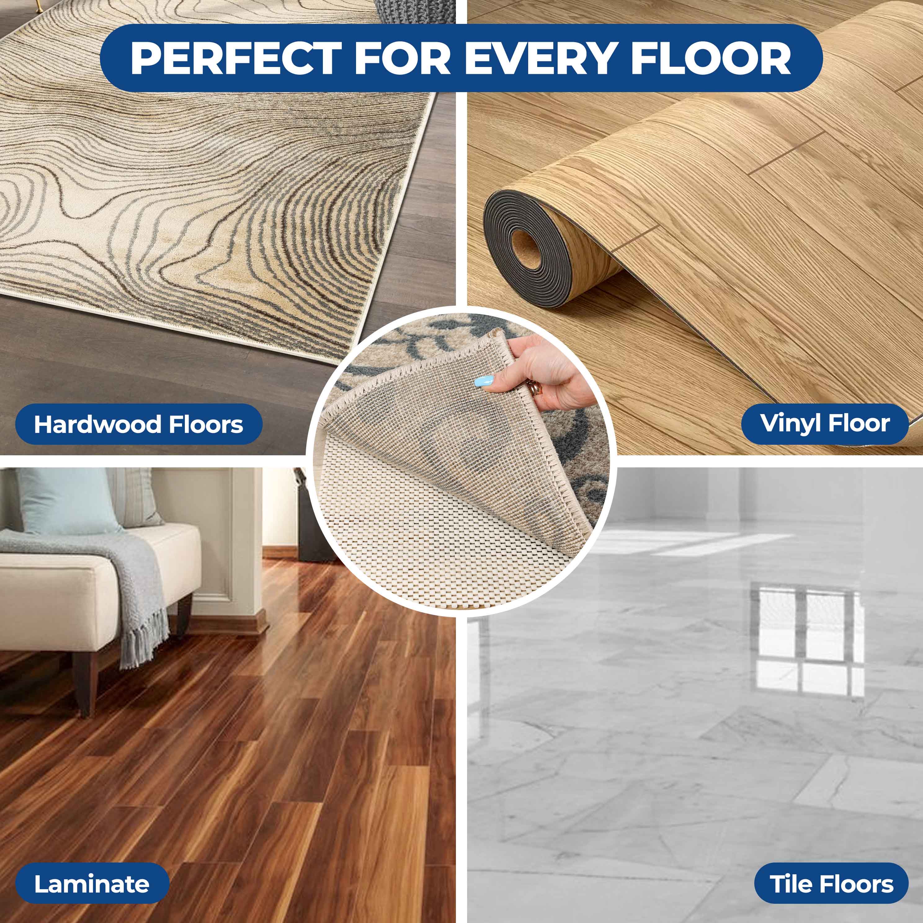 Rio Reversible Non-Slip Ultra Grip Foam Mesh Rug Pad for Hardwood Floors - Perfect for Living Room, Bedroom & High Traffic Areas