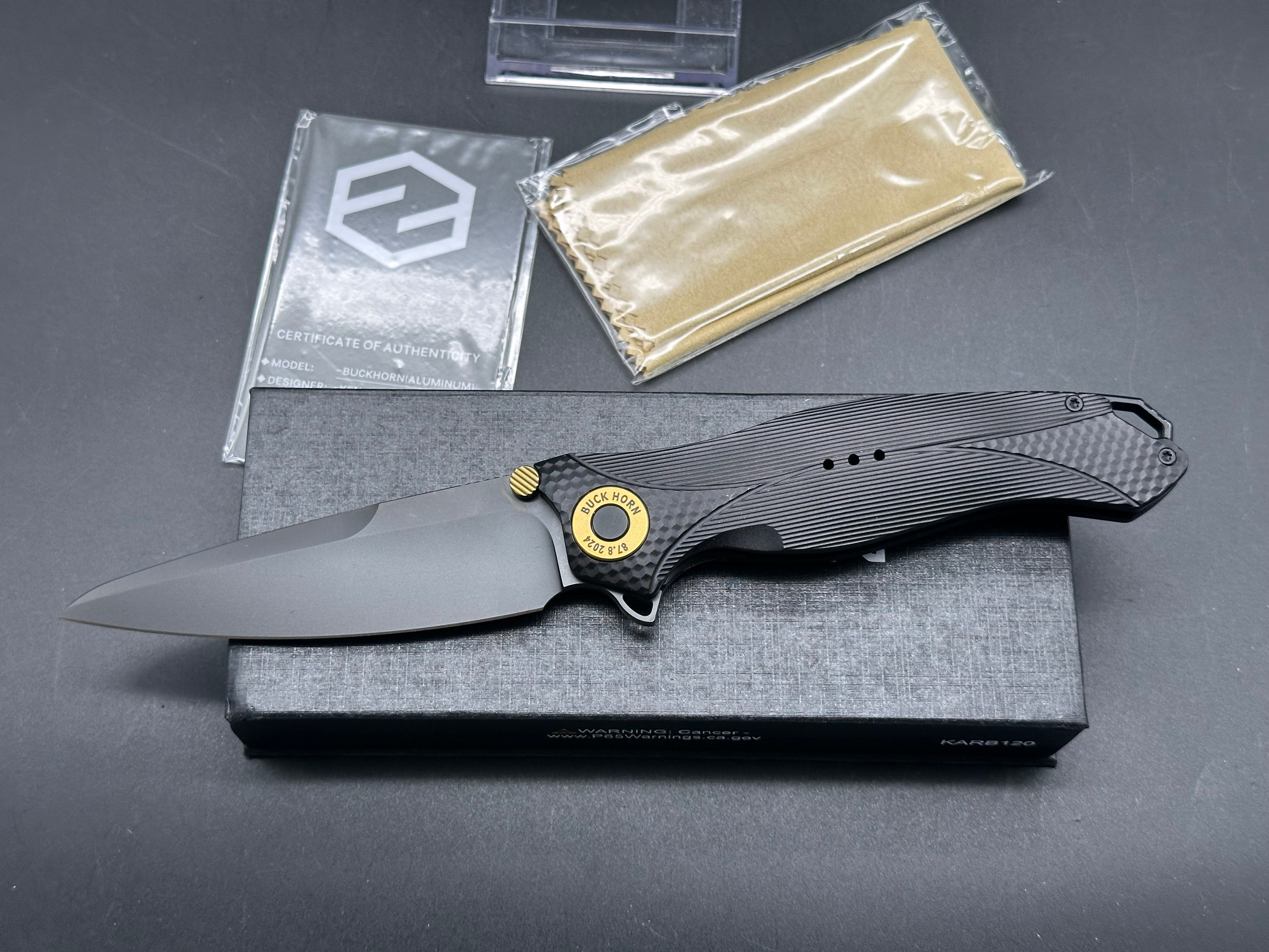 KARBON KARB120 Liner Lock Folding Knife - Black Aluminum Handle, Plain Edge Blade for EDC, Camping & Outdoor Adventures