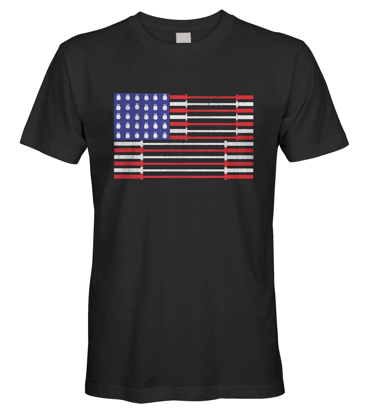 Cybertela Men's Dumbbell American Flag Workout T-Shirt - Gym Fitness Apparel for Weightlifting & Training - Perfect for CrossFit, Bodybuilding & Patriotic Workouts