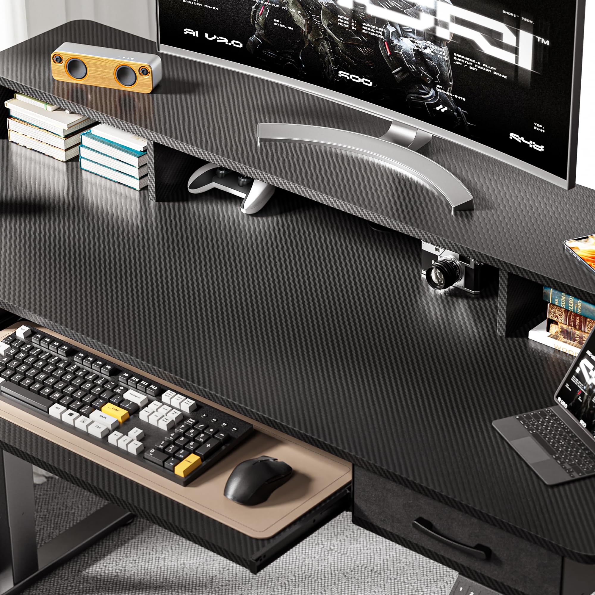 55x24 Inches Electric Height Adjustable Standing Desk with Keyboard Tray & 2 Storage Drawers - Ergonomic Sit to Stand Computer Workstation with Monitor Stand for Home Office, Gaming & Study (Black)