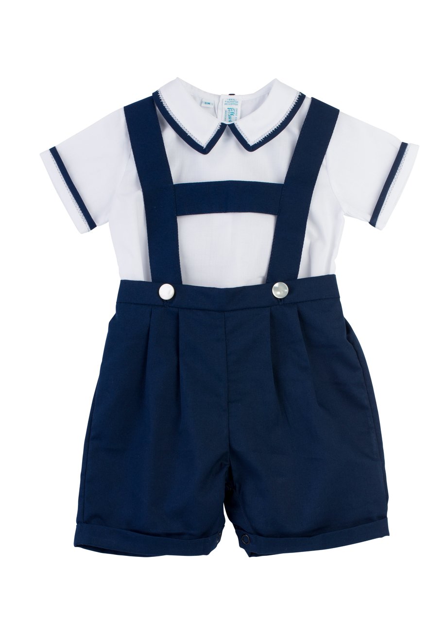 Feltman Brothers Navy Blue & White Boys' Suspenders & Shorts Set - Infant & Toddler Outfit for Special Occasions & Photo Shoots