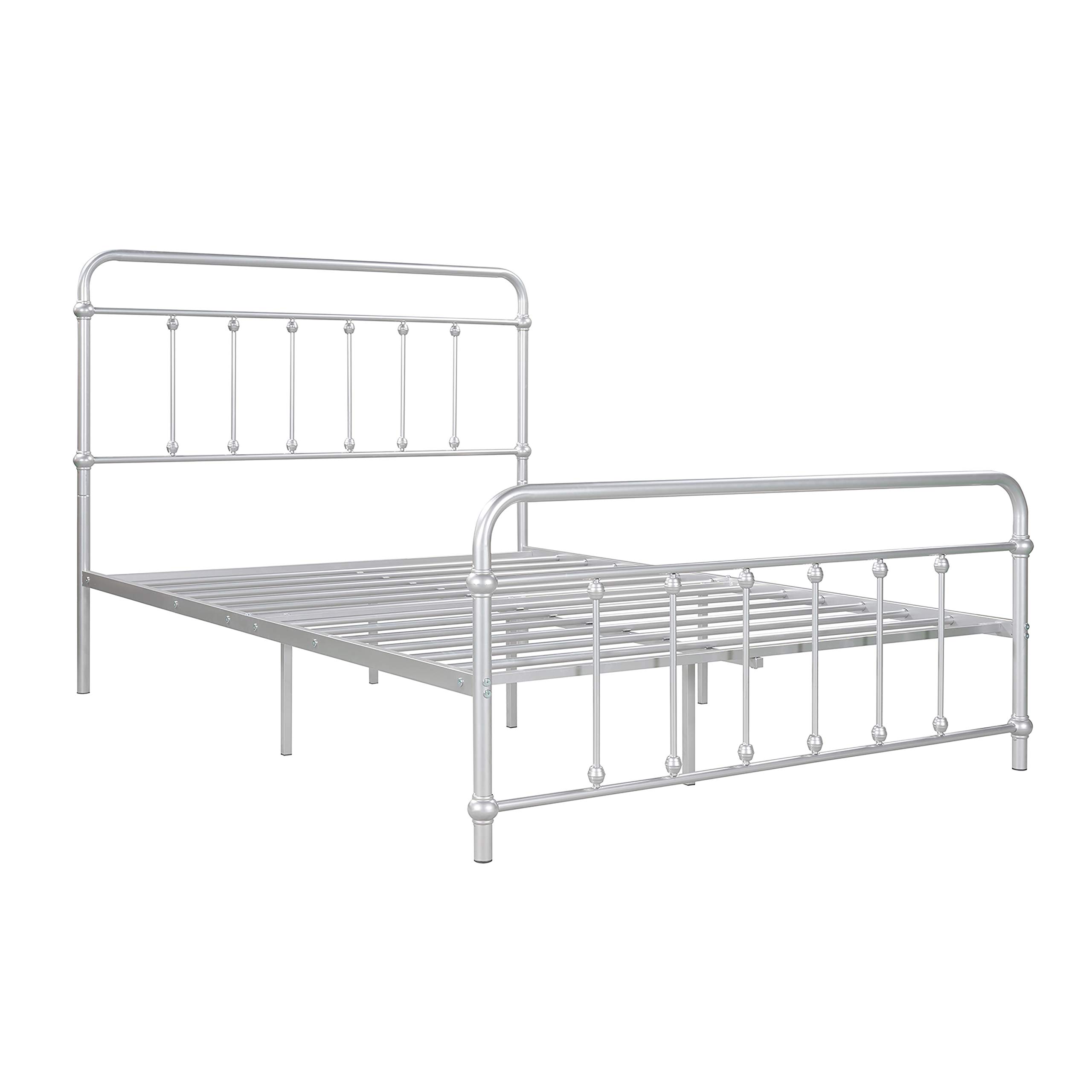 Full Size Metal Platform Bed Frame with Headboard & Footboard - Sturdy Iron Bed Frame for Bedroom, No Box Spring Required in Silver | Perfect for Modern, Minimalist & Industrial Style Bedrooms